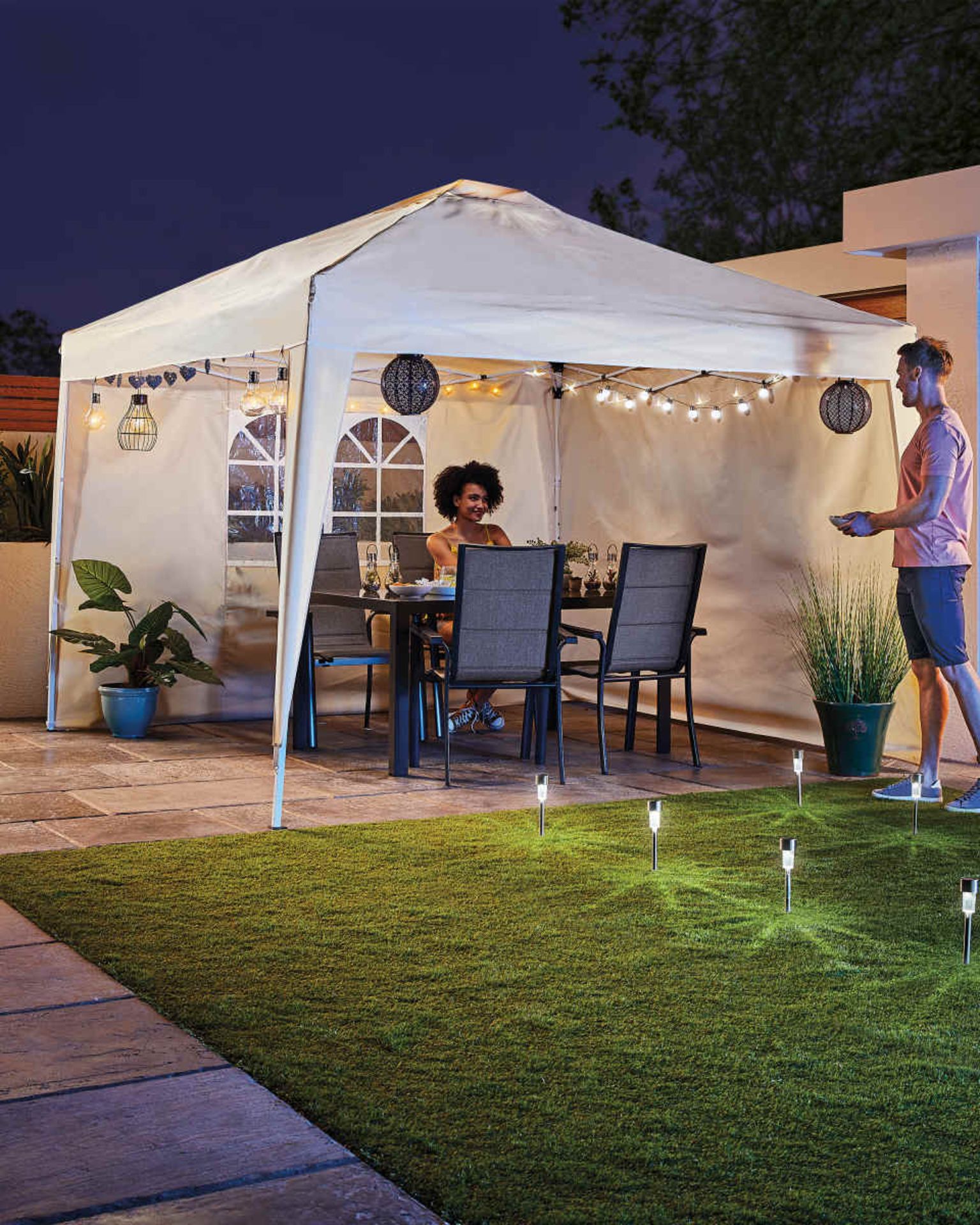 Beige Pop Up Gazebo. ROW6.2M. With its easy-to-assemble foldable design, this Beige Pop Up Gazebo is - Image 2 of 2
