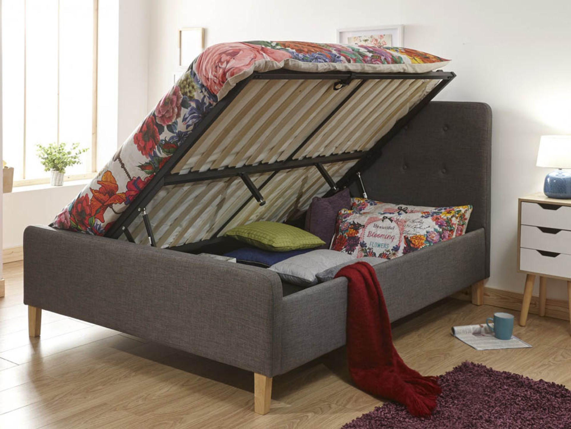 GFW Ashbourne 4ft6 Double Dark Grey Fabric Ottoman Bed Frame. RRP £450.00. - SR4. A lovely and - Image 2 of 2