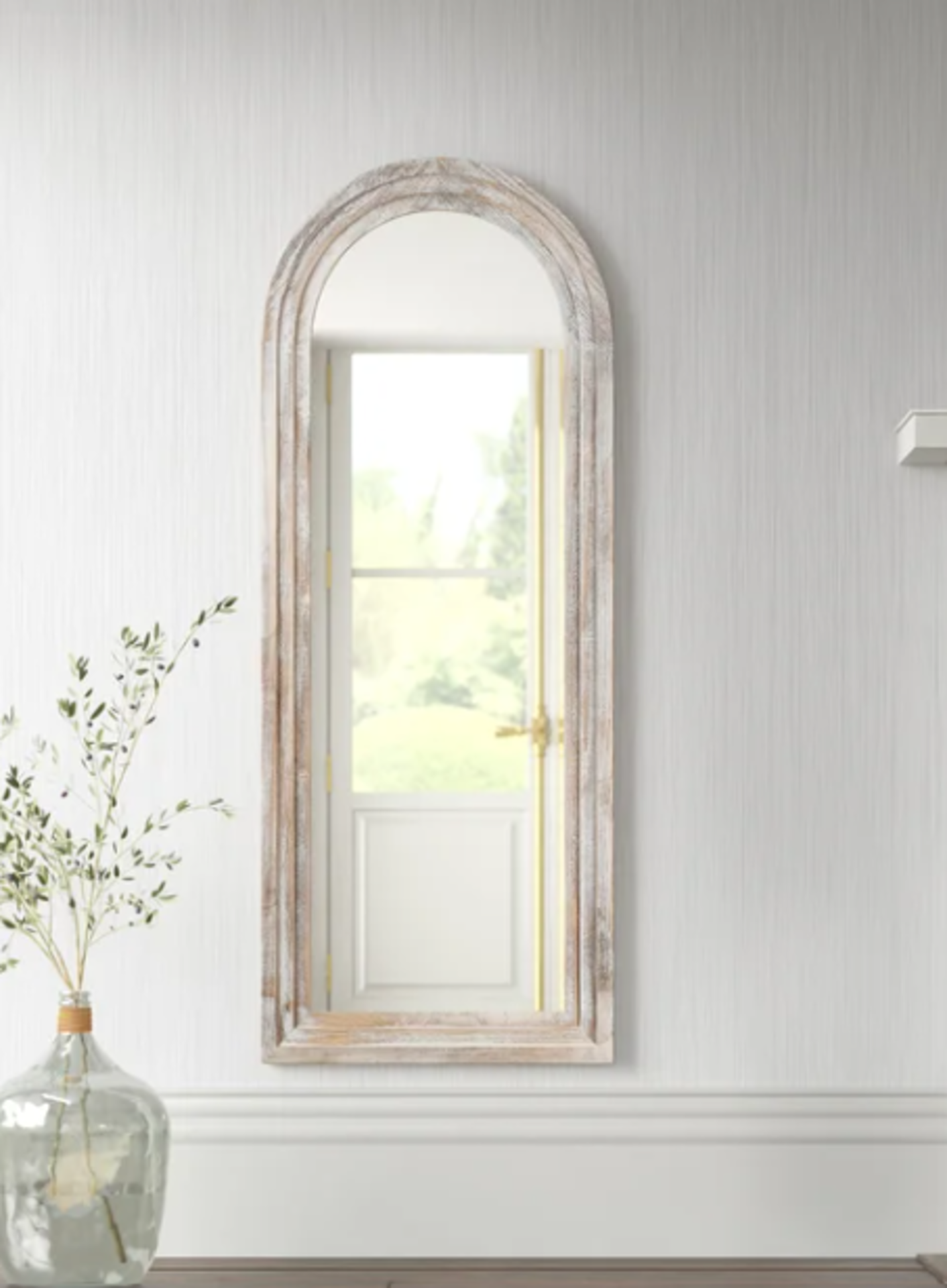 Weathered White Arch Solid Wood Floor Mirror. RRP £199.99. - SR4. This full-length mirror mounts