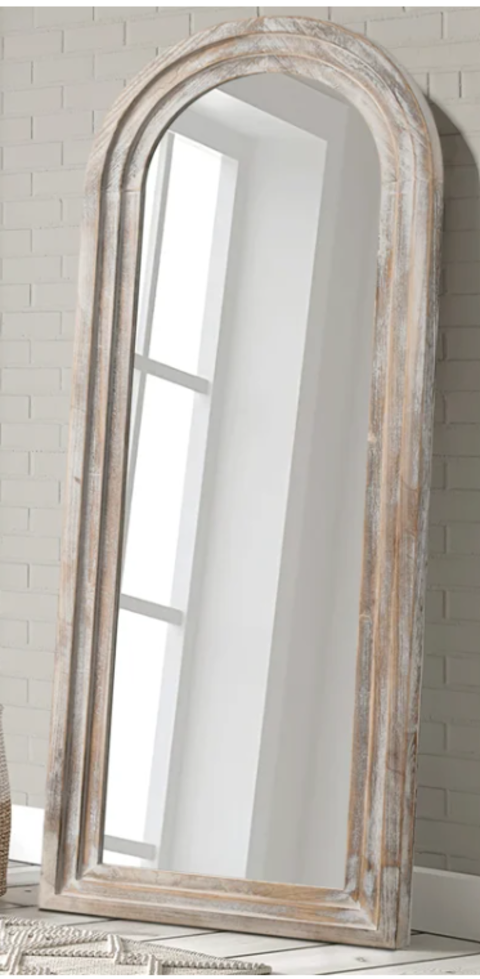 Weathered White Arch Solid Wood Floor Mirror. RRP £199.99. - SR4. This full-length mirror mounts - Image 2 of 2