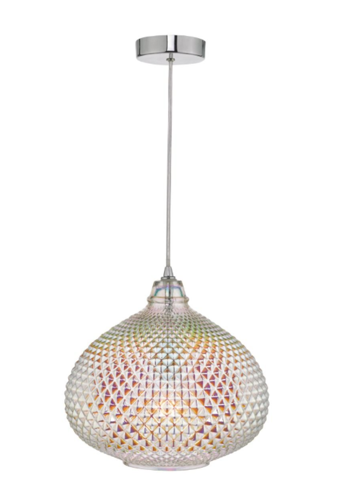 Roisin Pendant Glass & Polished Chrome. RRP £155.00. - SR4. When lit, this stunning ceiling light