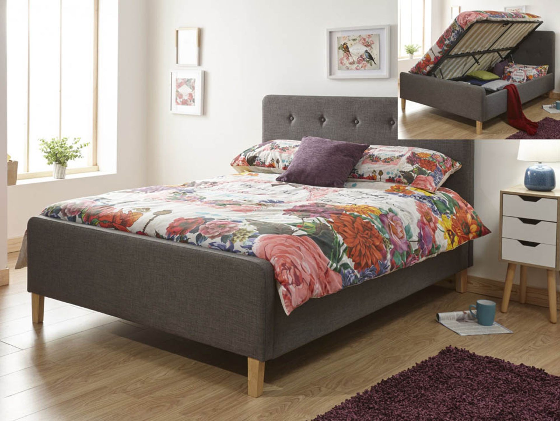 GFW Ashbourne 4ft6 Double Dark Grey Fabric Ottoman Bed Frame. RRP £450.00. - SR4. A lovely and