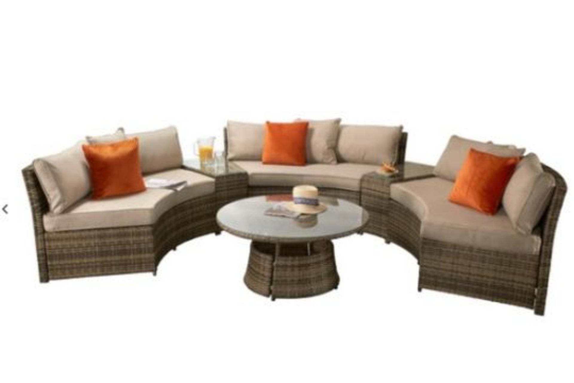 New & Boxed Luxury Signature Weave Garden Furniture - Juliet Brown Half Moon Sofa Set. RRP £2,999. - Image 2 of 6