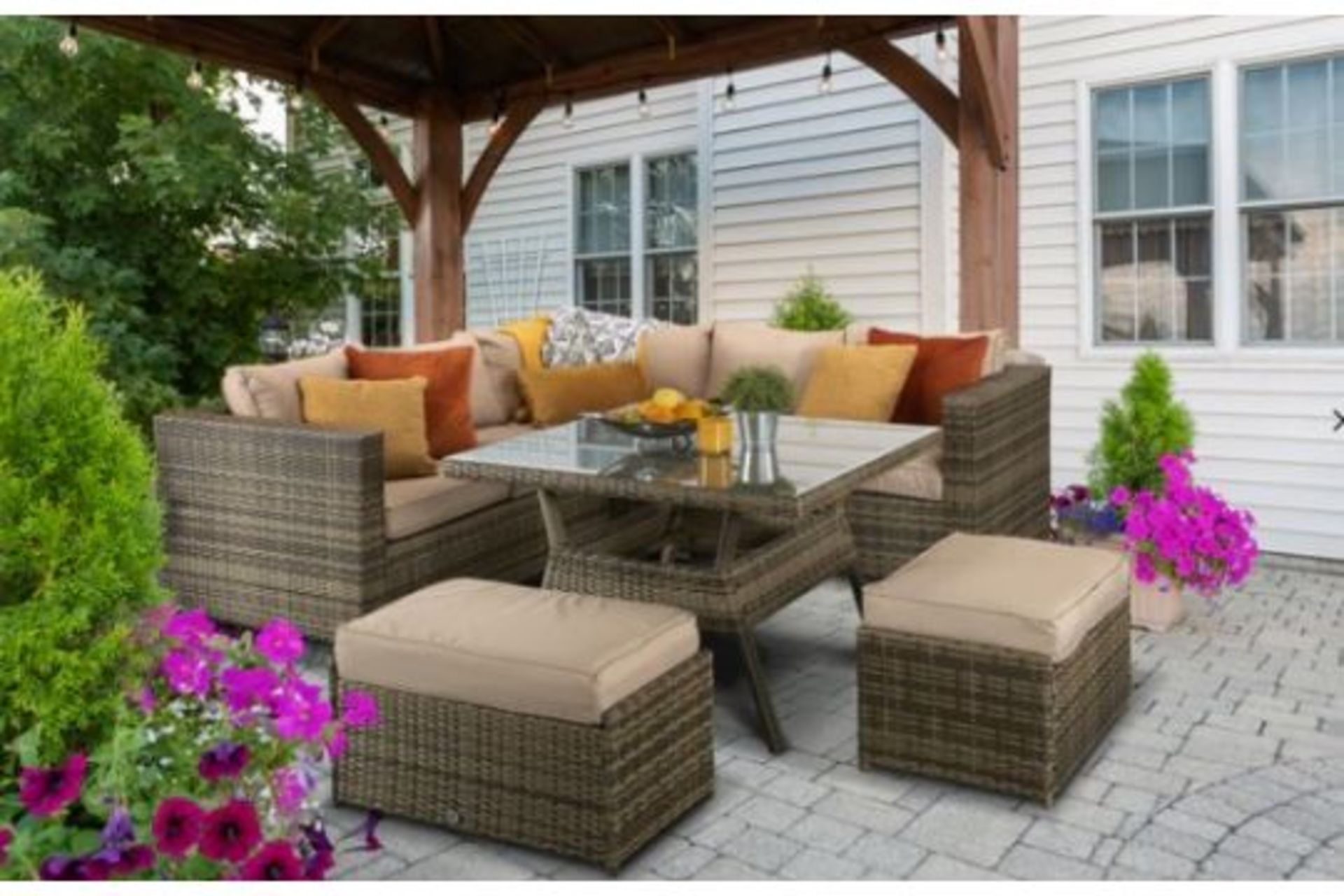 Trade Lot 3 x New & Boxed Luxury Signature Weave Garden Furniture Georgia Brown Natural Corner