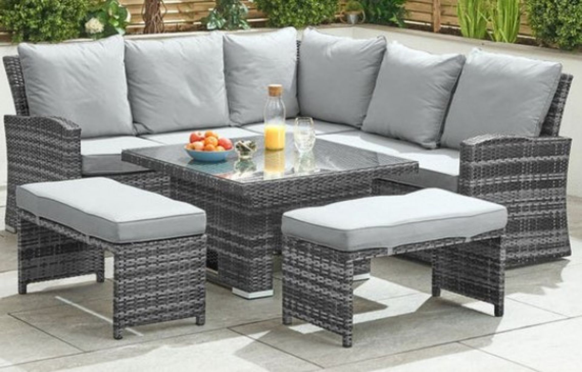 New & Boxed Nova Garden Furniture Cambridge Grey Weave Compact Corner Dining Set with Rising - Image 4 of 4