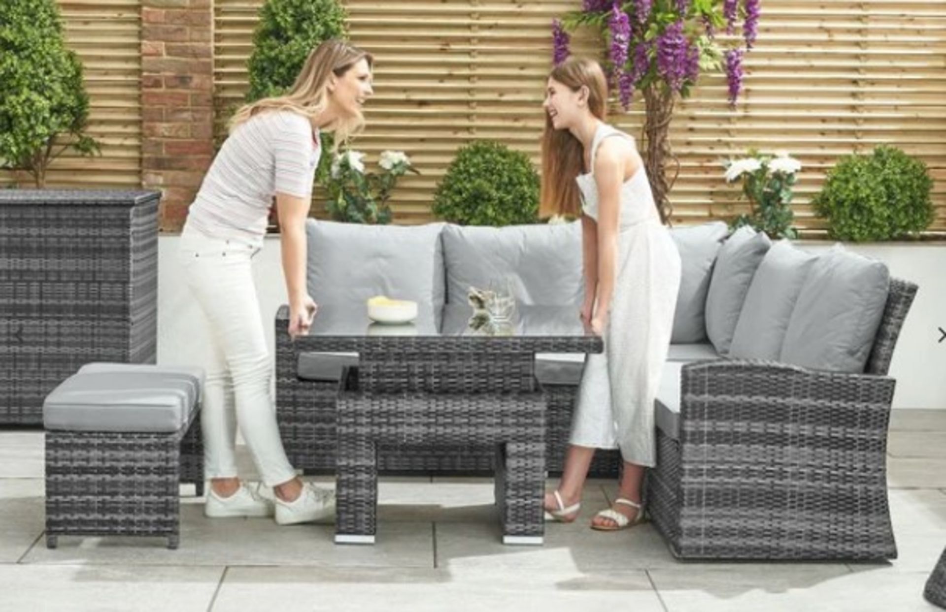 New & Boxed Nova Garden Furniture Cambridge Grey Weave Compact Corner Dining Set with Rising - Image 2 of 4