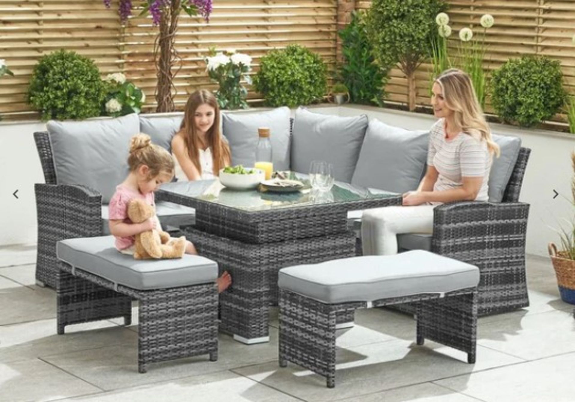 New & Boxed Nova Garden Furniture Cambridge Grey Weave Compact Corner Dining Set with Rising