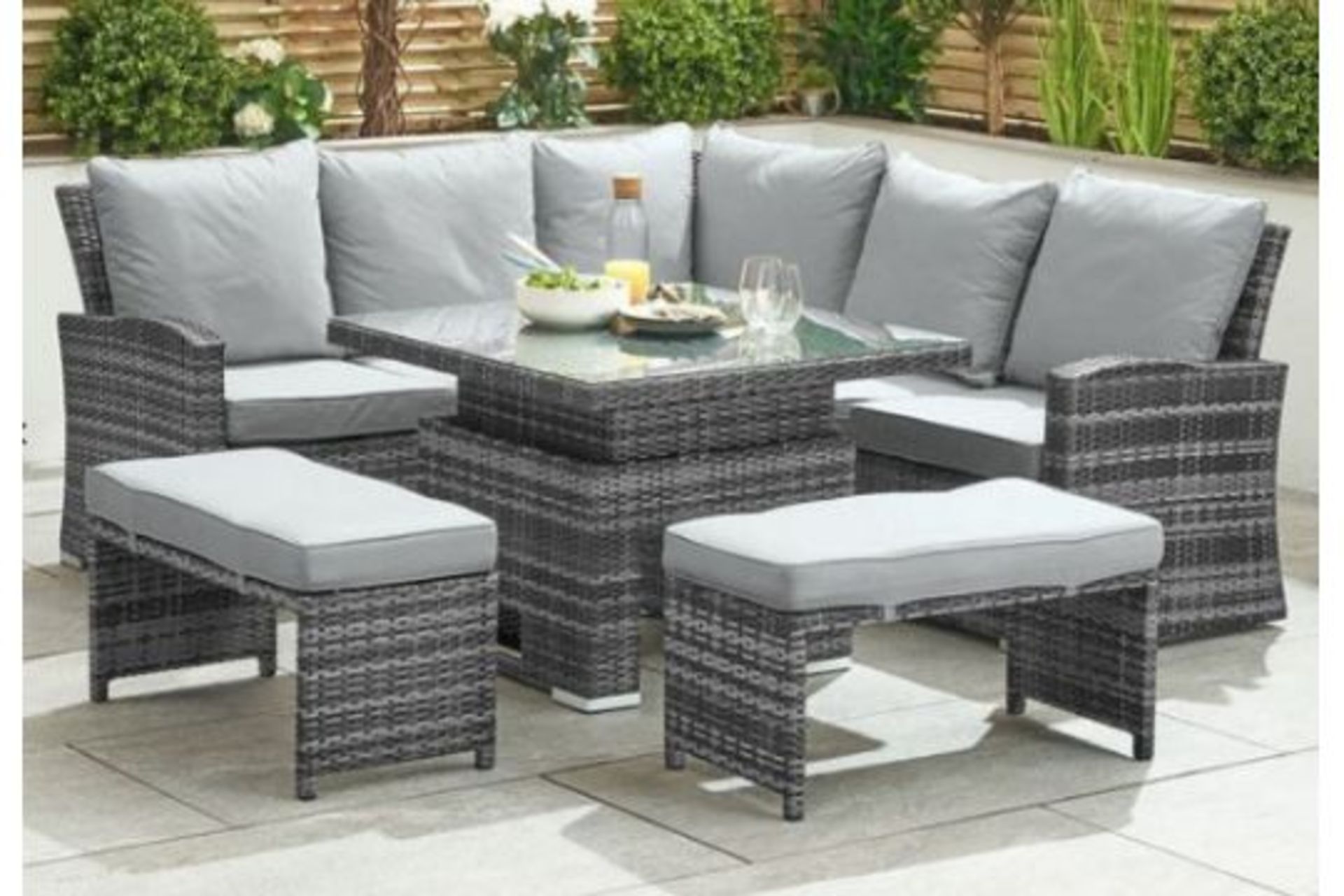 New & Boxed Nova Garden Furniture Cambridge Grey Weave Compact Corner Dining Set with Rising - Image 3 of 3