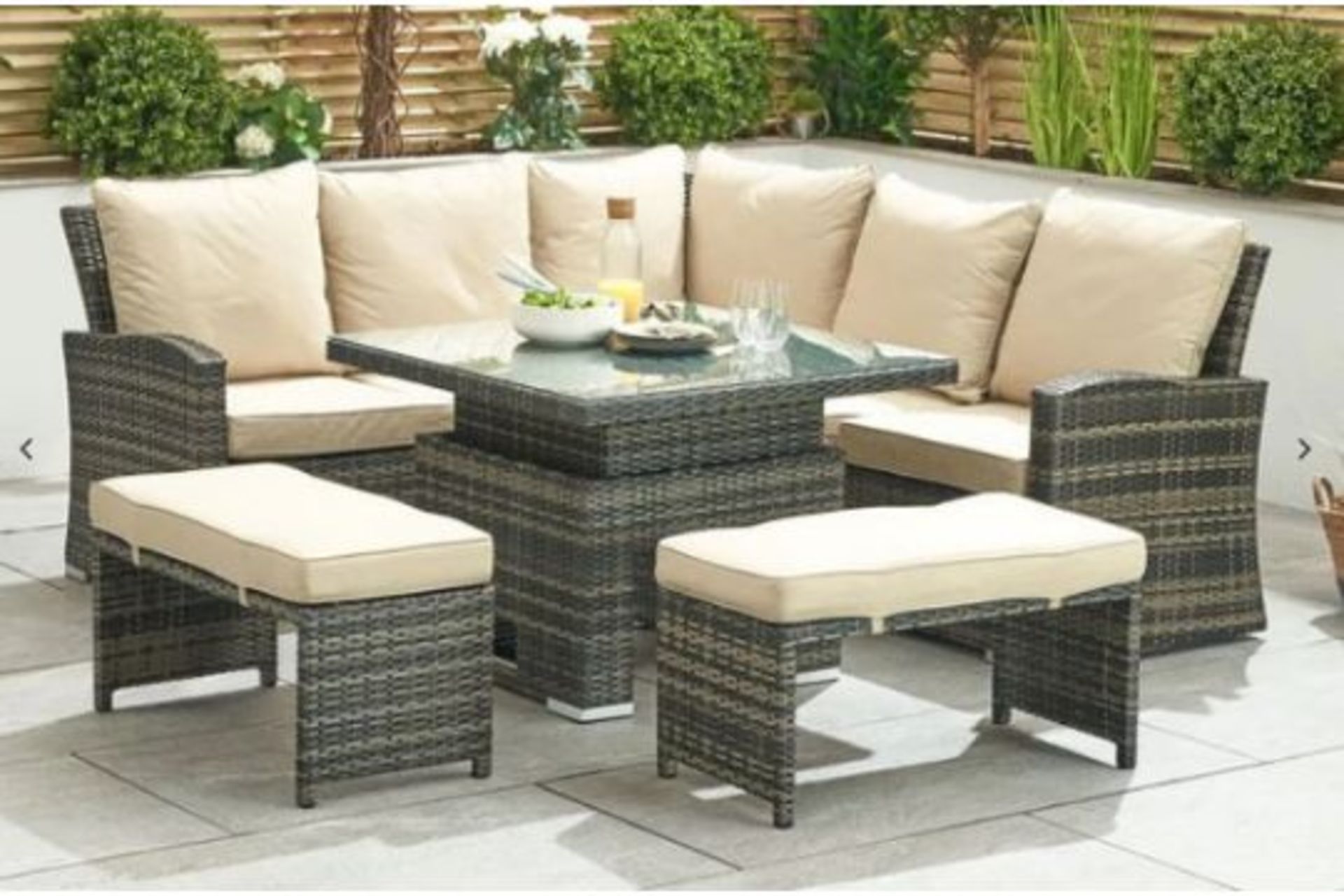 New & Boxed Luxury Nova Garden Furniture Cambridge Brown Weave Compact Corner Dining Set with Rising - Image 3 of 4