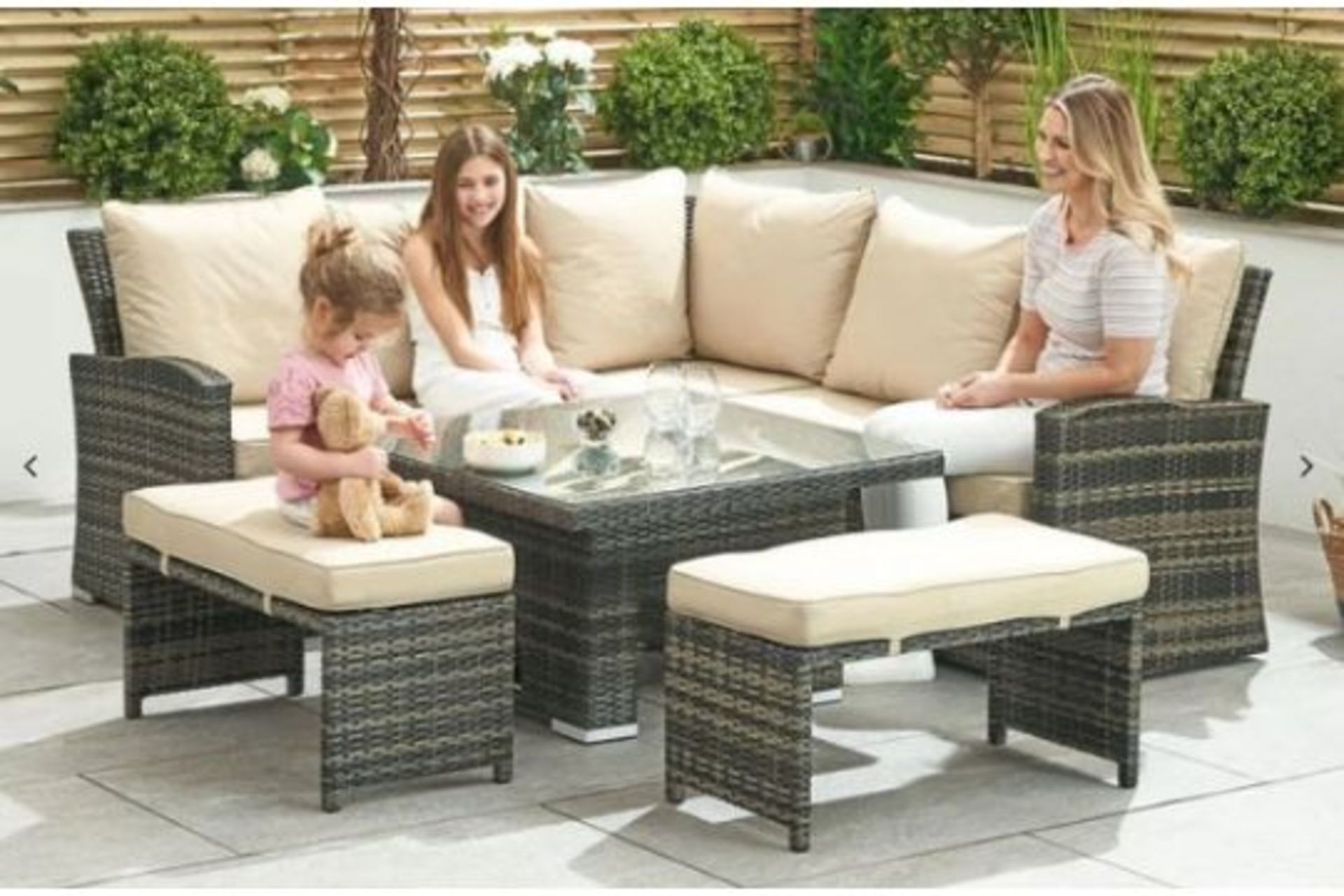 New & Boxed Luxury Nova Garden Furniture Cambridge Brown Weave Compact Corner Dining Set with Rising