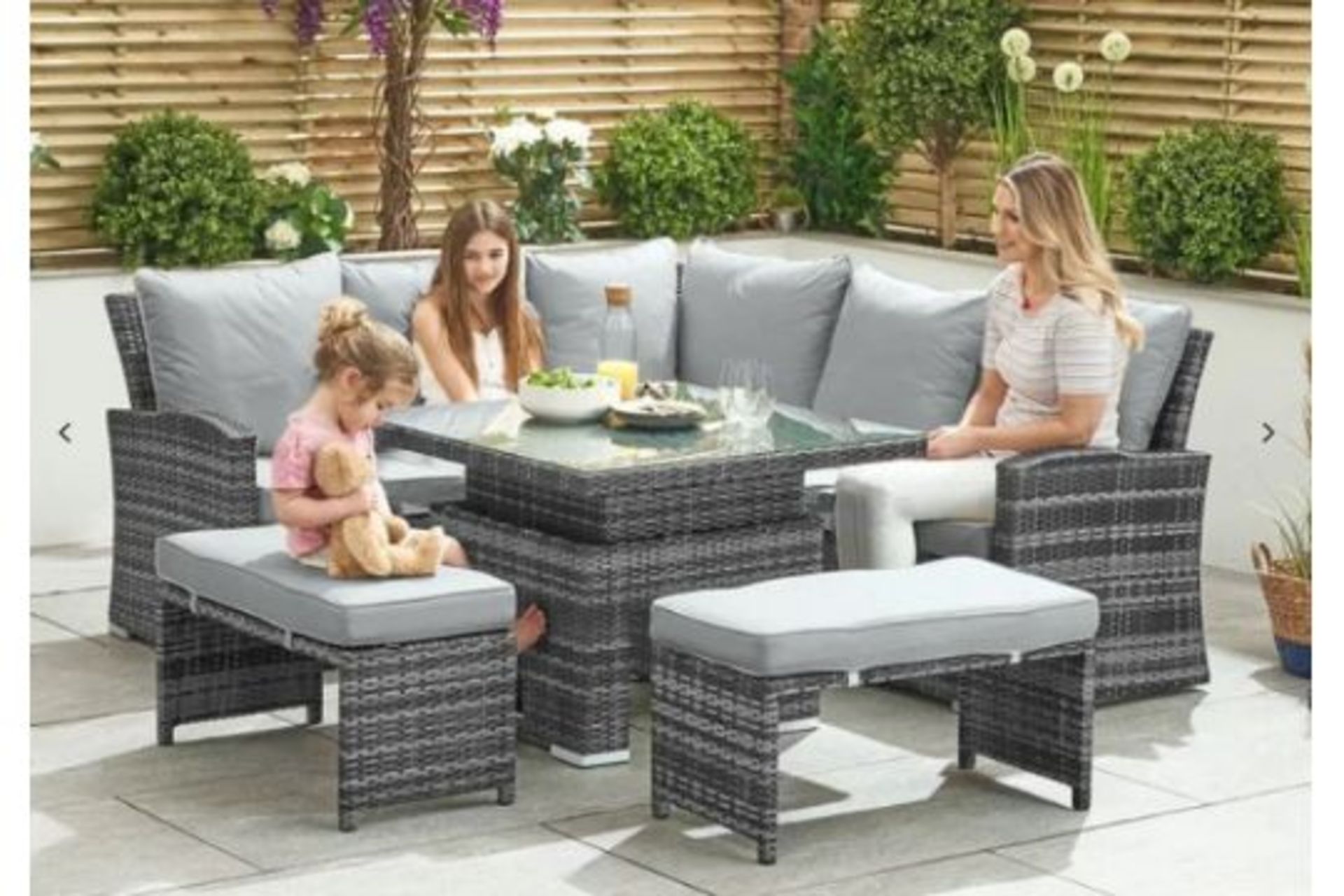 New & Boxed Nova Garden Furniture Cambridge Grey Weave Compact Corner Dining Set with Rising