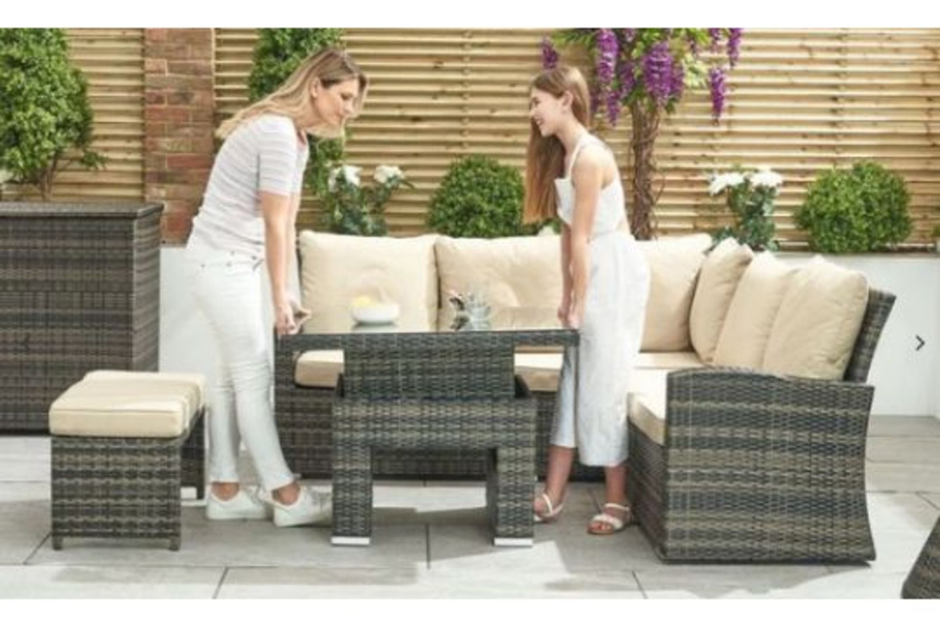 New & Boxed Luxury Nova Garden Furniture Cambridge Brown Weave Compact Corner Dining Set with Rising - Image 2 of 4