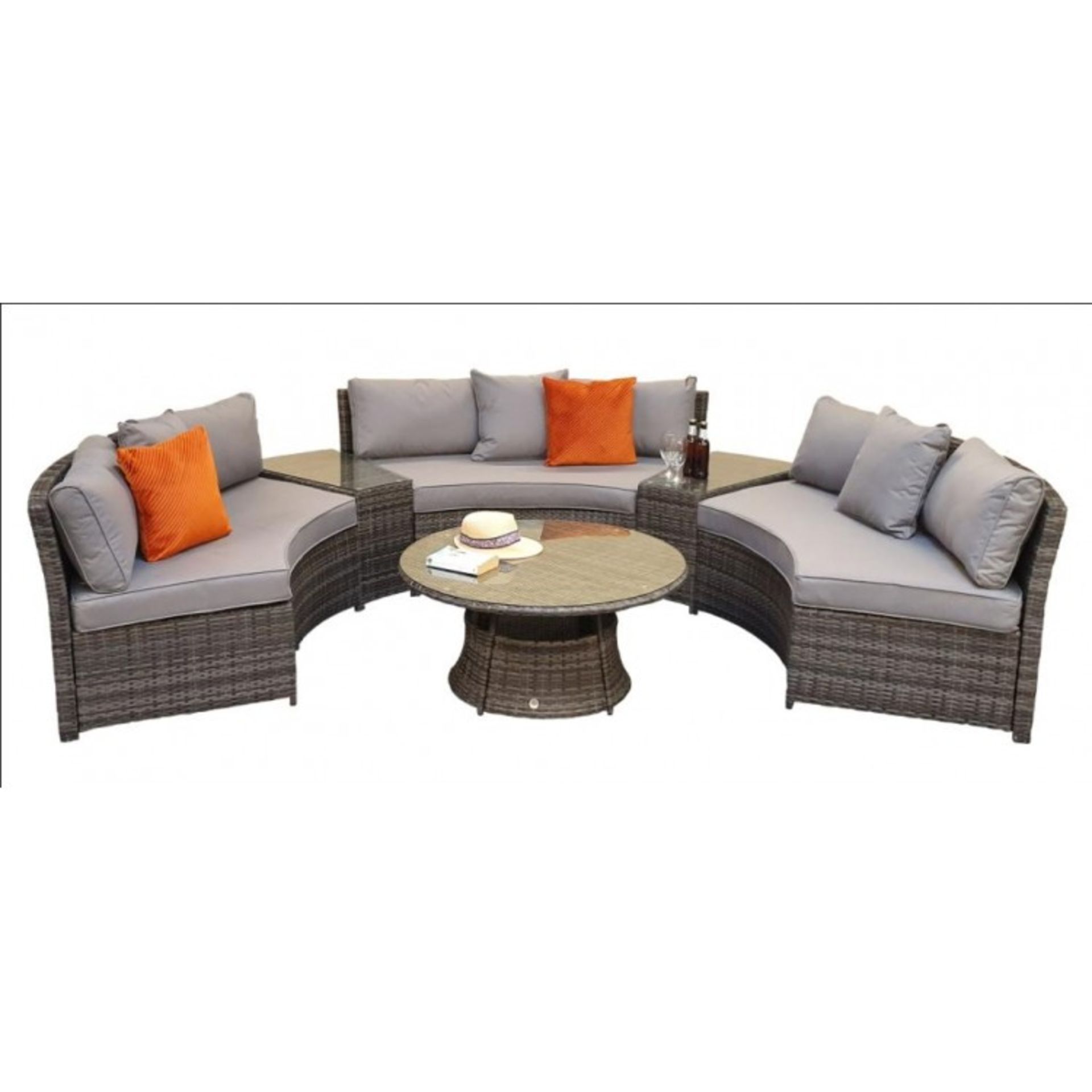 New & Boxed Luxury Signature Weave Garden Furniture - Juliet Grey Half Moon Sofa Set. RRP £2,999.