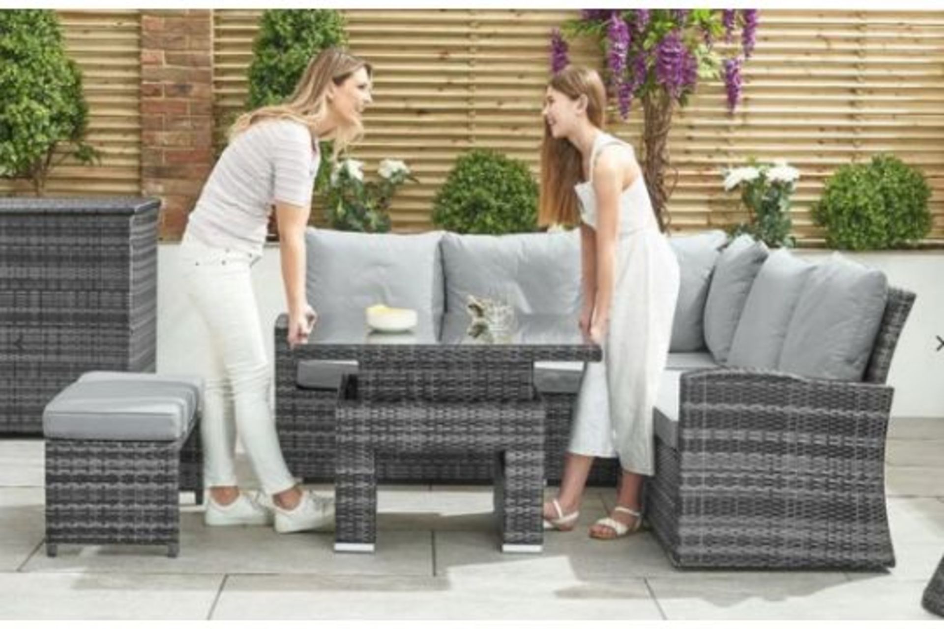 New & Boxed Nova Garden Furniture Cambridge Grey Weave Compact Corner Dining Set with Rising - Image 2 of 3