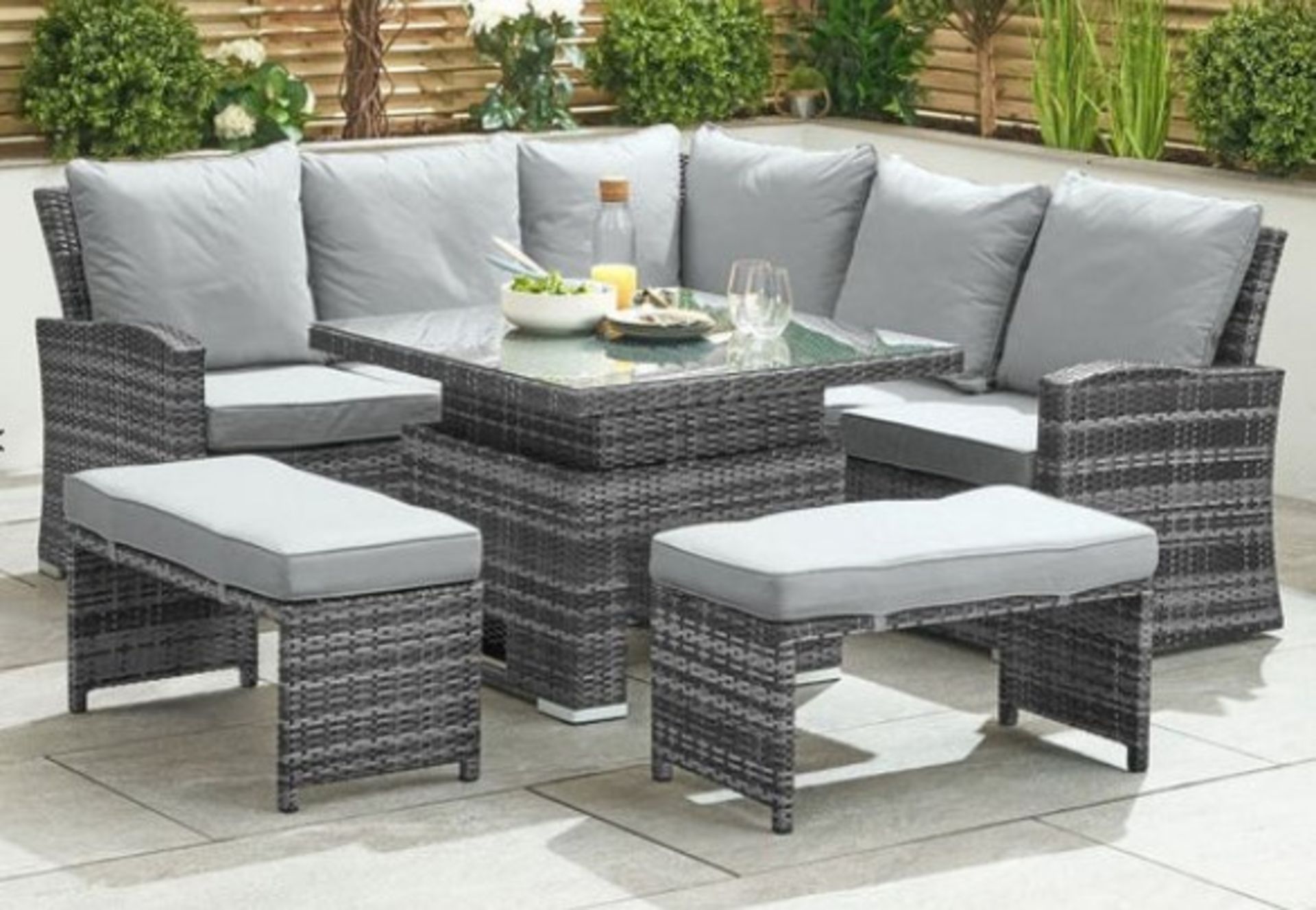 New & Boxed Nova Garden Furniture Cambridge Grey Weave Compact Corner Dining Set with Rising - Image 3 of 4