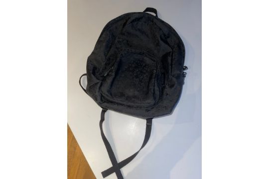 Alexander McQueen Men's Black Graphic Print Backpack (ex49), small rip by one of the straps. in