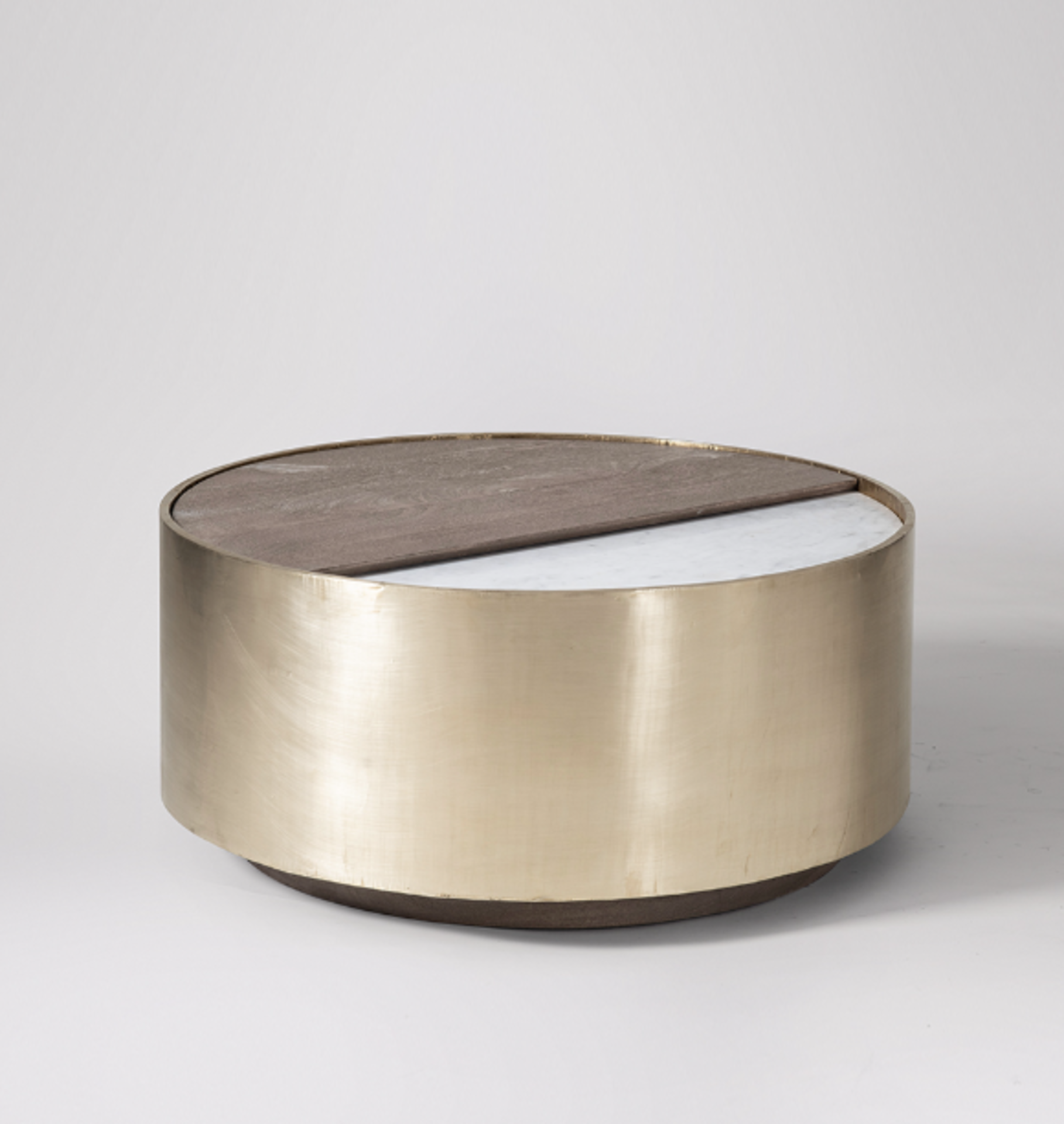 Rossi Coffee Table, Sandblasted Grey Mango Wood, Brass & White Marble. RRP £599.00. - SR5. The Rossi