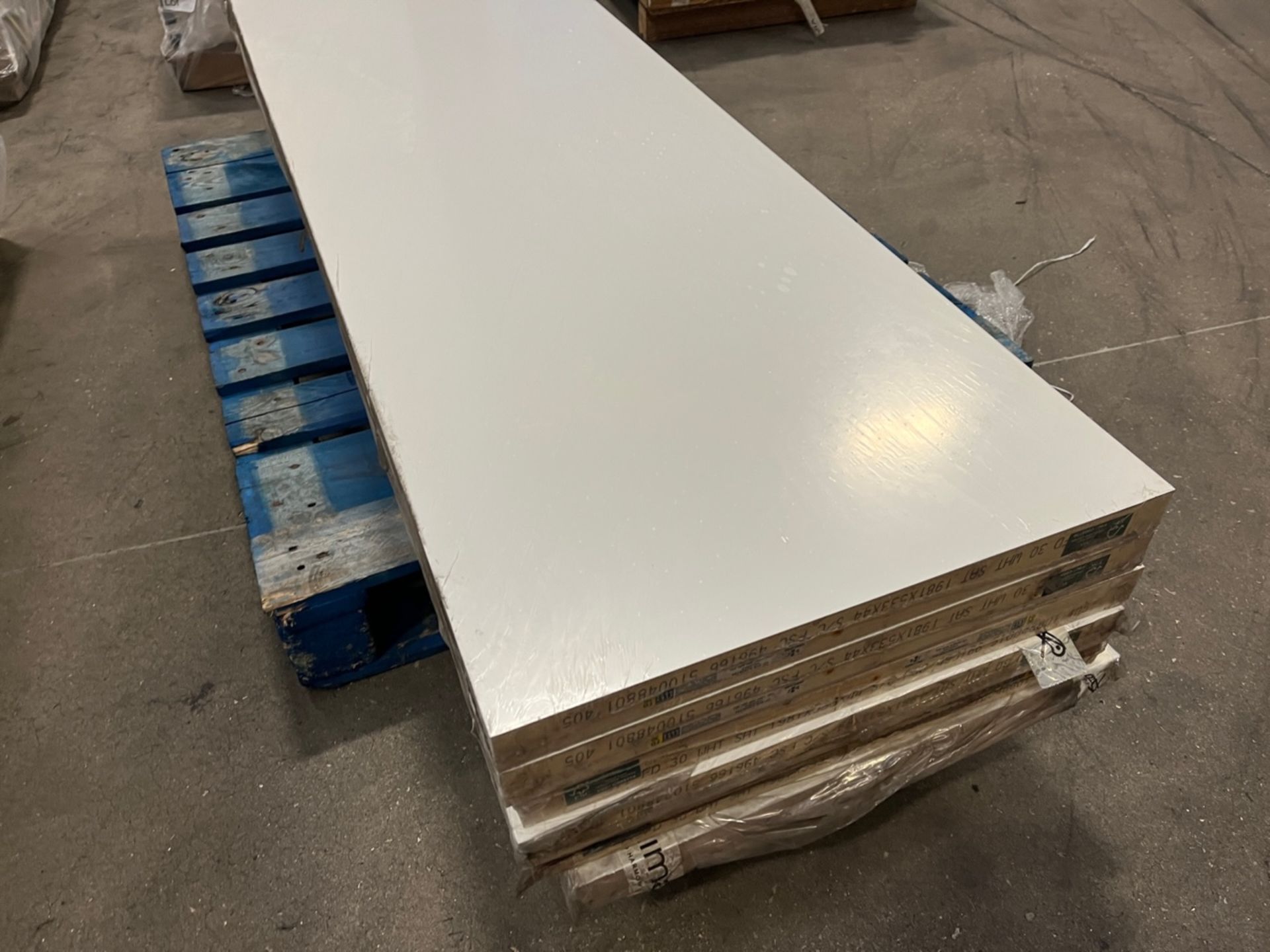 PALLET TO CONTAIN 2 X BRAND NEW PREMDOR OFF WHITE FULL GLASS PANEL WOODEN FIRE DOOR 78 X 27 X 1.8 - Image 2 of 2
