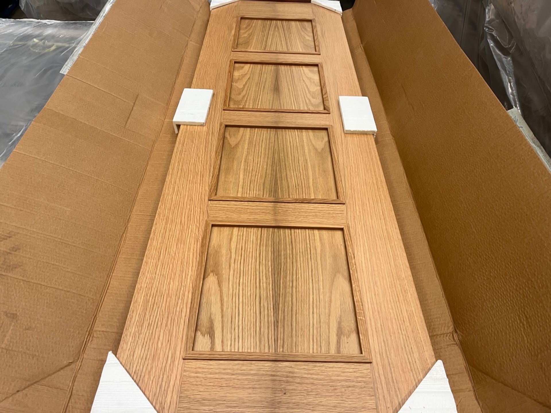 PALLET TO CONTAIN 2 X BRAND NEW VICAIMA OAK WOODEN FIRE DOORS 78 X 24 X 1.5 INCHES