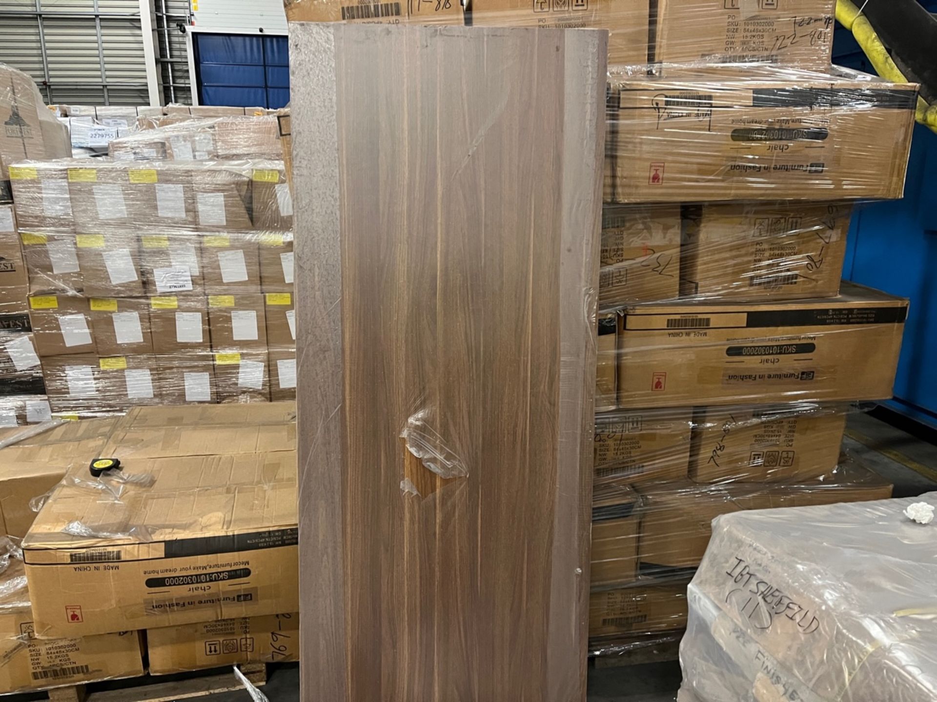 PALLET TO CONTAIN 2 X BRAND NEW VICAIMA WALNUT WOODEN FIRE DOORS 78 X 30 X 1.8 INCHES