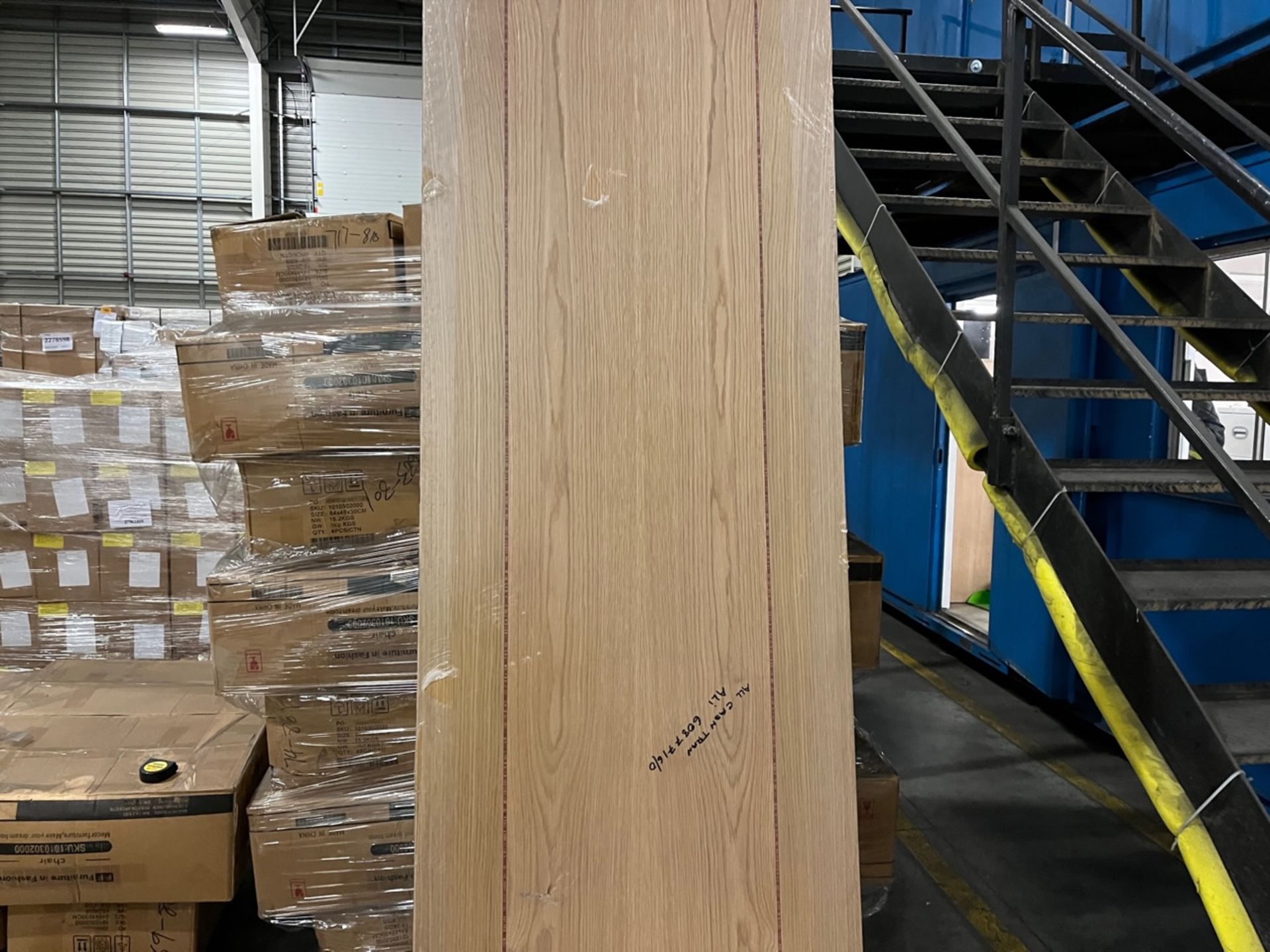 PALLET TO CONTAIN 9 X BRAND NEW VICAIMA OAKWOODEN FIRE DOORS 78 X 27 X 1.8 INCHES