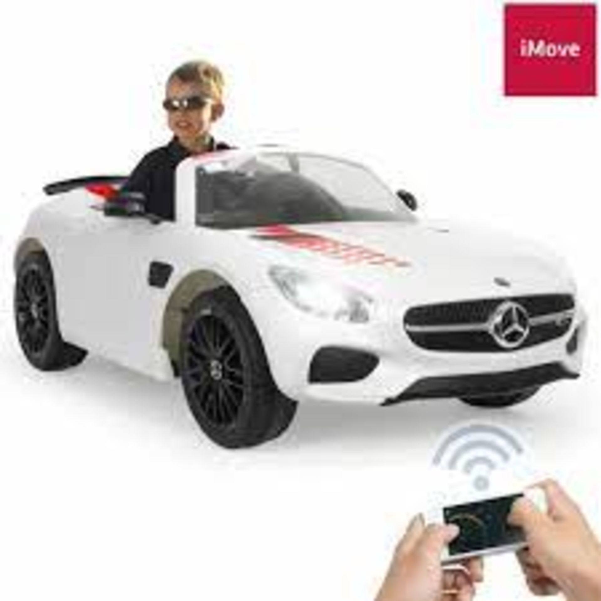 NEW BOXED INJUSA – Mercedes Benz GT-S 12 V Car with Remote Control and Gear Shift. White. (ROW9RACK)