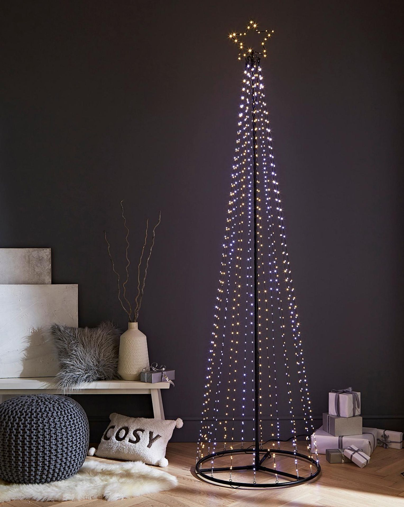 2.1M Pyramid Tree with LED Pinwire Lights & Star ZM058701 RRP £ 54