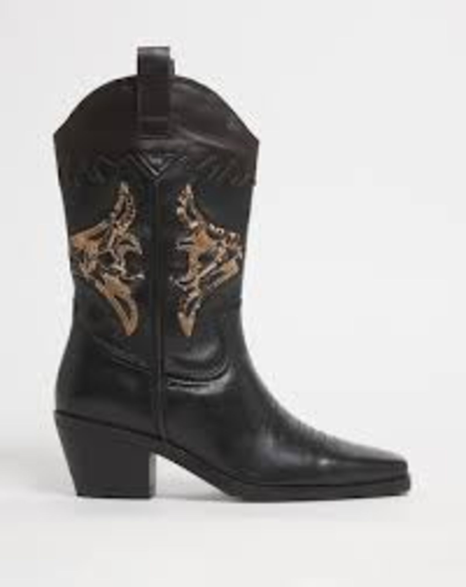 Halver Leather Colour Block Western Calf Boots Ex Wide Fit size8,black BH828205 RRP £ 69