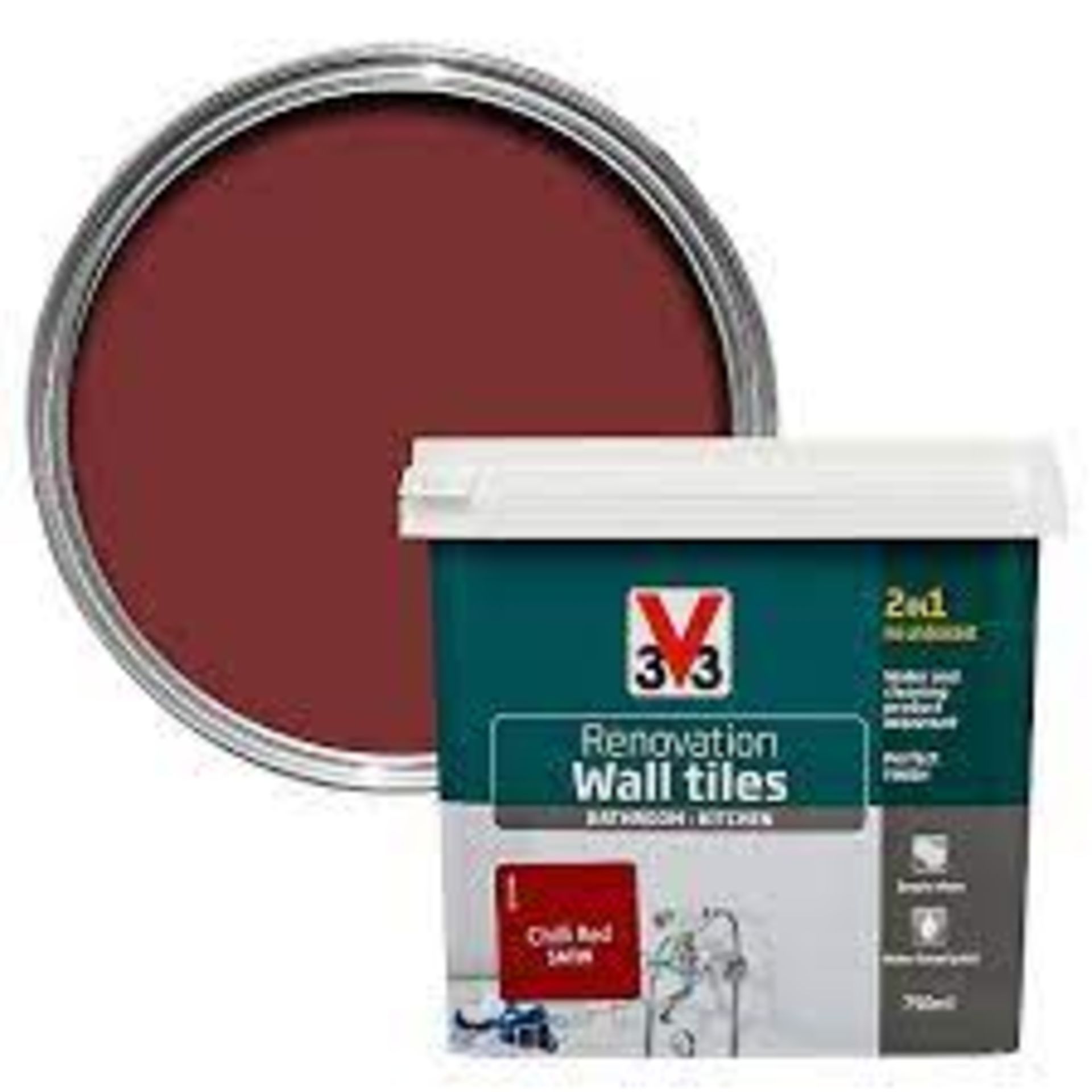100 X NEW 750ML V33 CHILLI RED PAINT. RRP £9.99 PER TUB. (ROW6.1TOP)