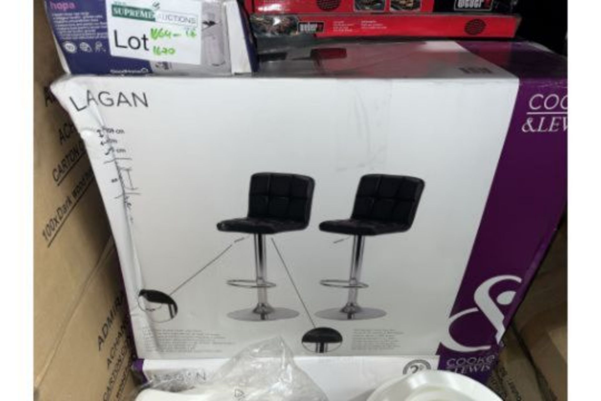COOKE & LEWIS 2 PACK OF LAGAN BARSTOOLS BLACK - ROW6.6 (BOXES MAY HAVE WATER DAMAGE)