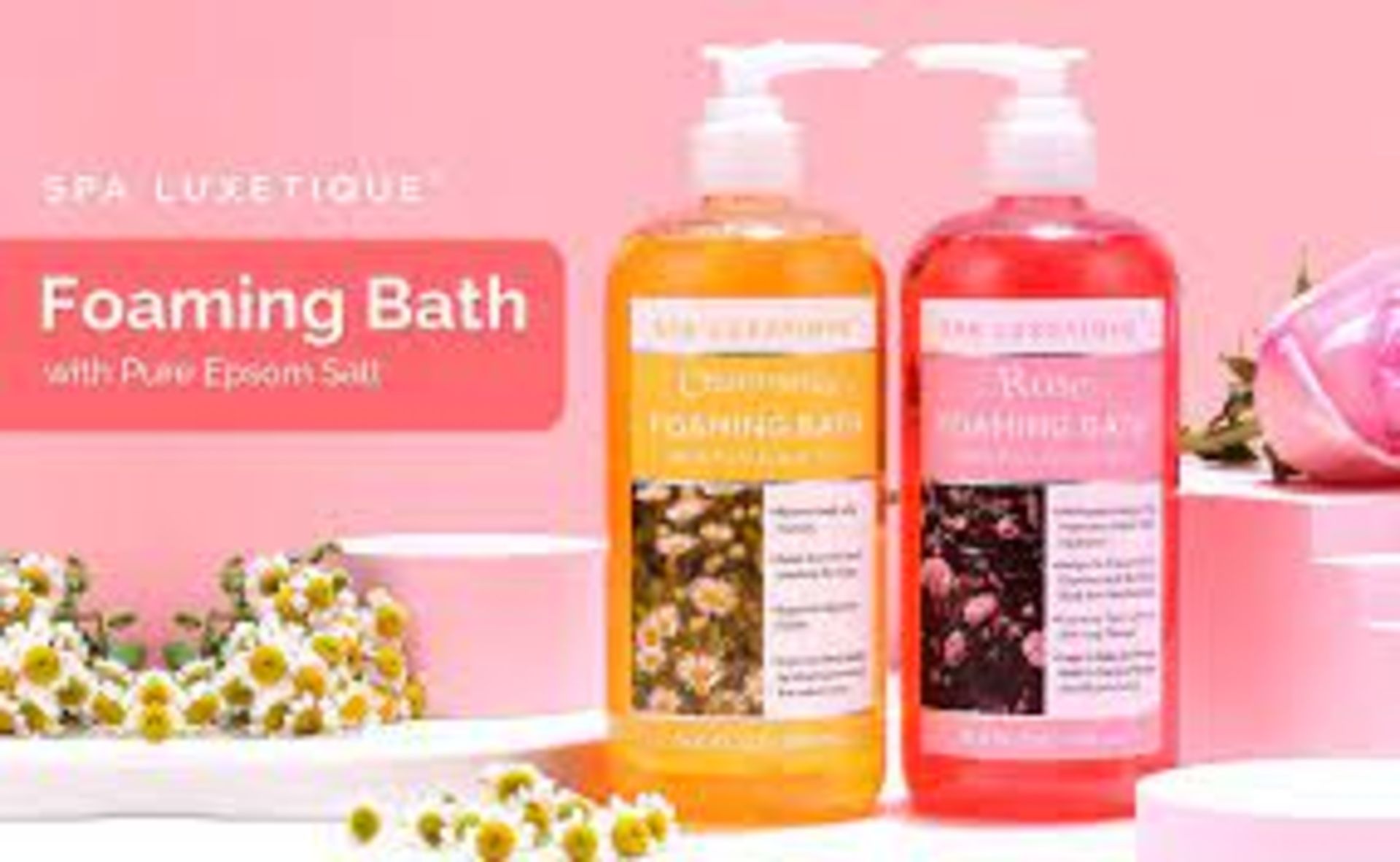 5 X NEW SEALED SETS OF 2 -755ml Rose and Chamomile Foaming Bath. (SPA-EBS-02) ?? Long-lasting foam