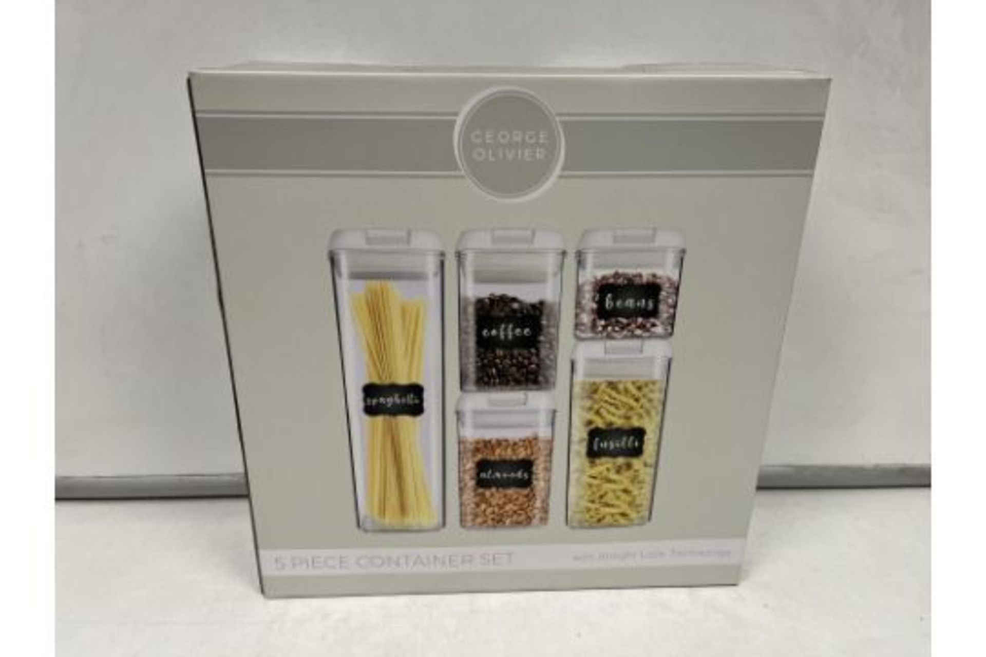 4 X BRAND NEW GEORGE OLIVER SET OF 5 PREMIUM STORAGE CONTAINERS RRP £40 EACH INCLUDES PENS AND LABEL