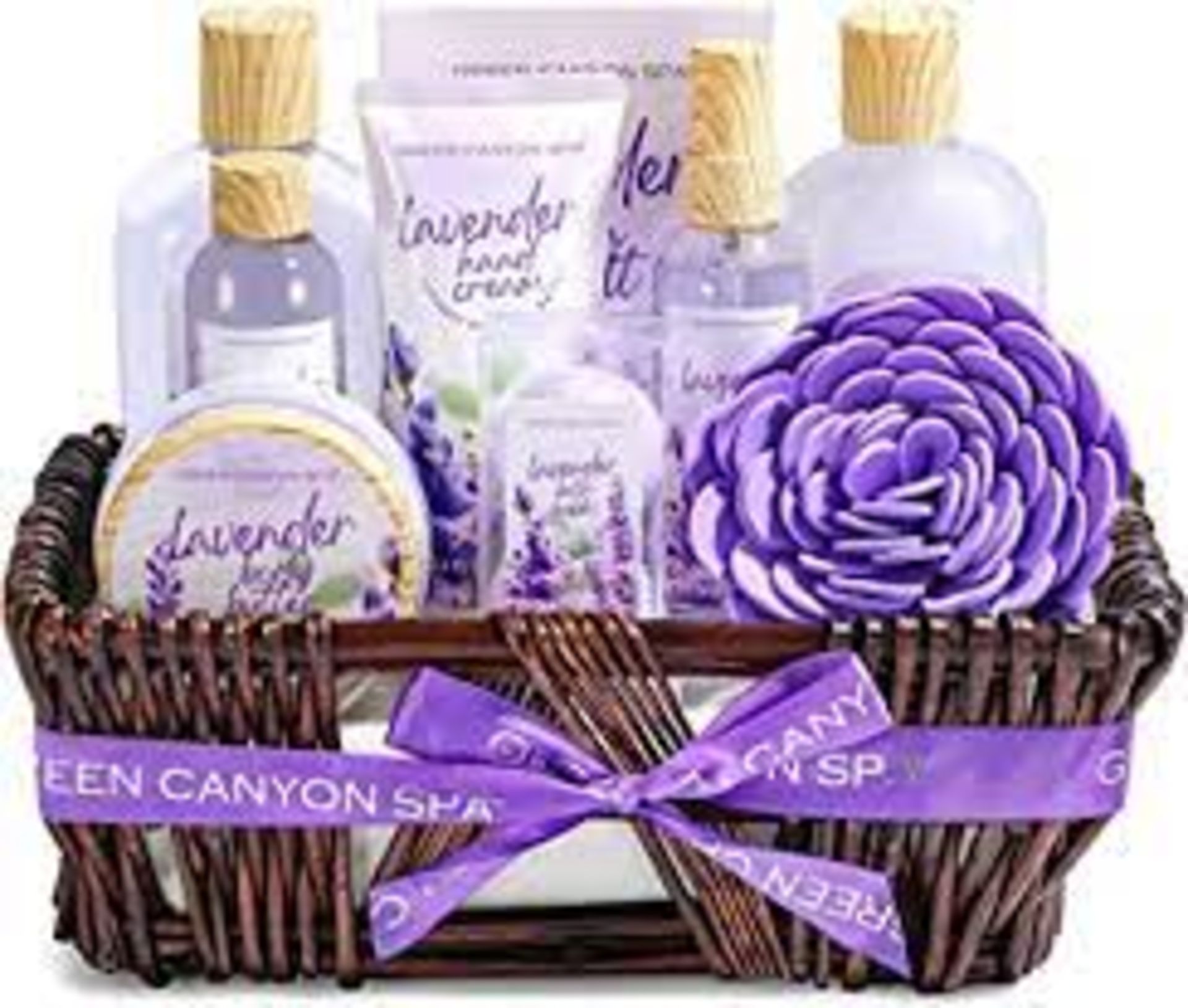 2 X NEW PACKAGED GREEN CANYON SPA Lavender Spa Gift Baskets for Women (GCS-BP-019-1)-12 Pcs Lavender