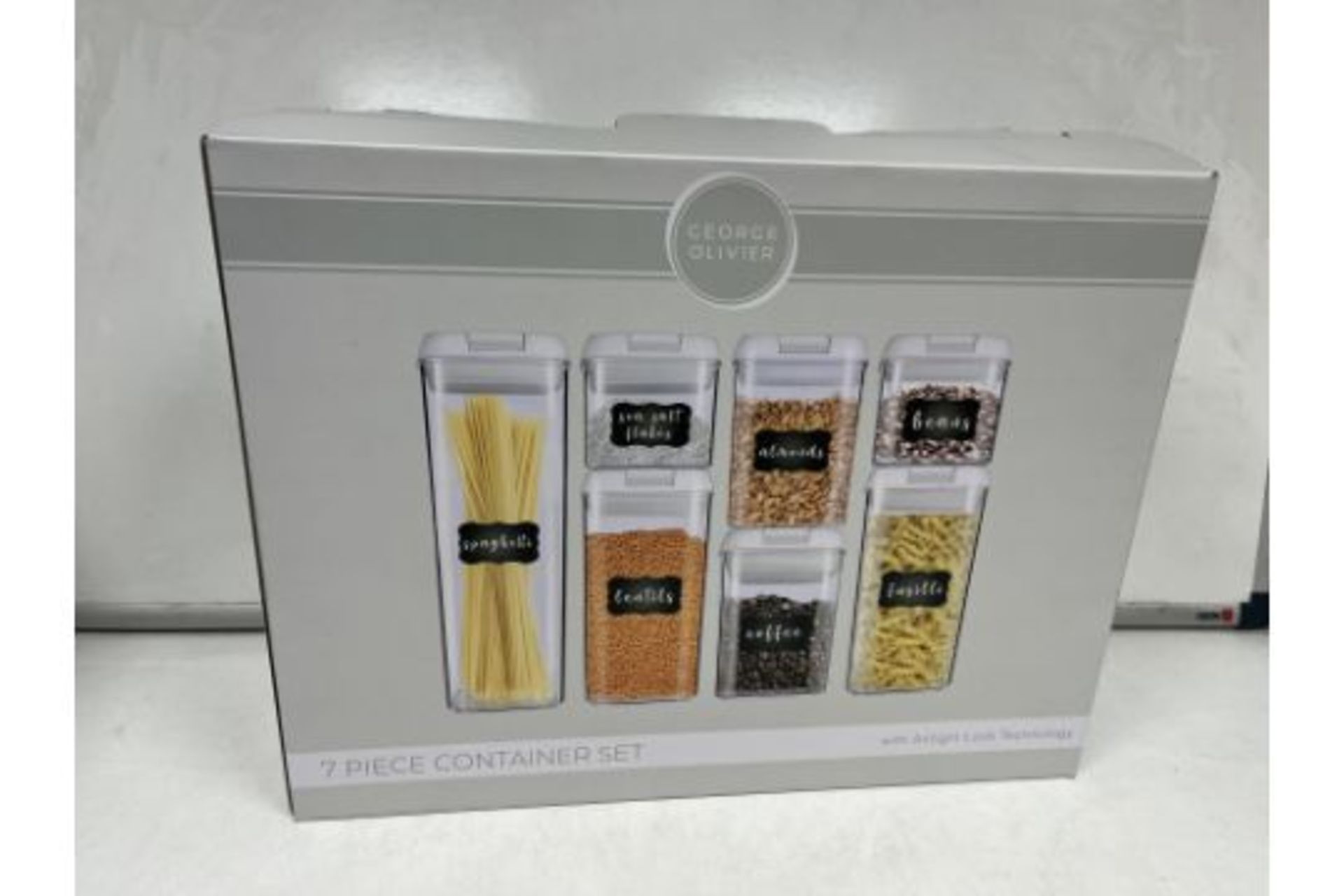 3 X BRAND NEW GEORGE OLIVER SET OF 7 PREMIUM STORAGE CONTAINERS RRP £50 EACH INCLUDES PENS AND LABEL