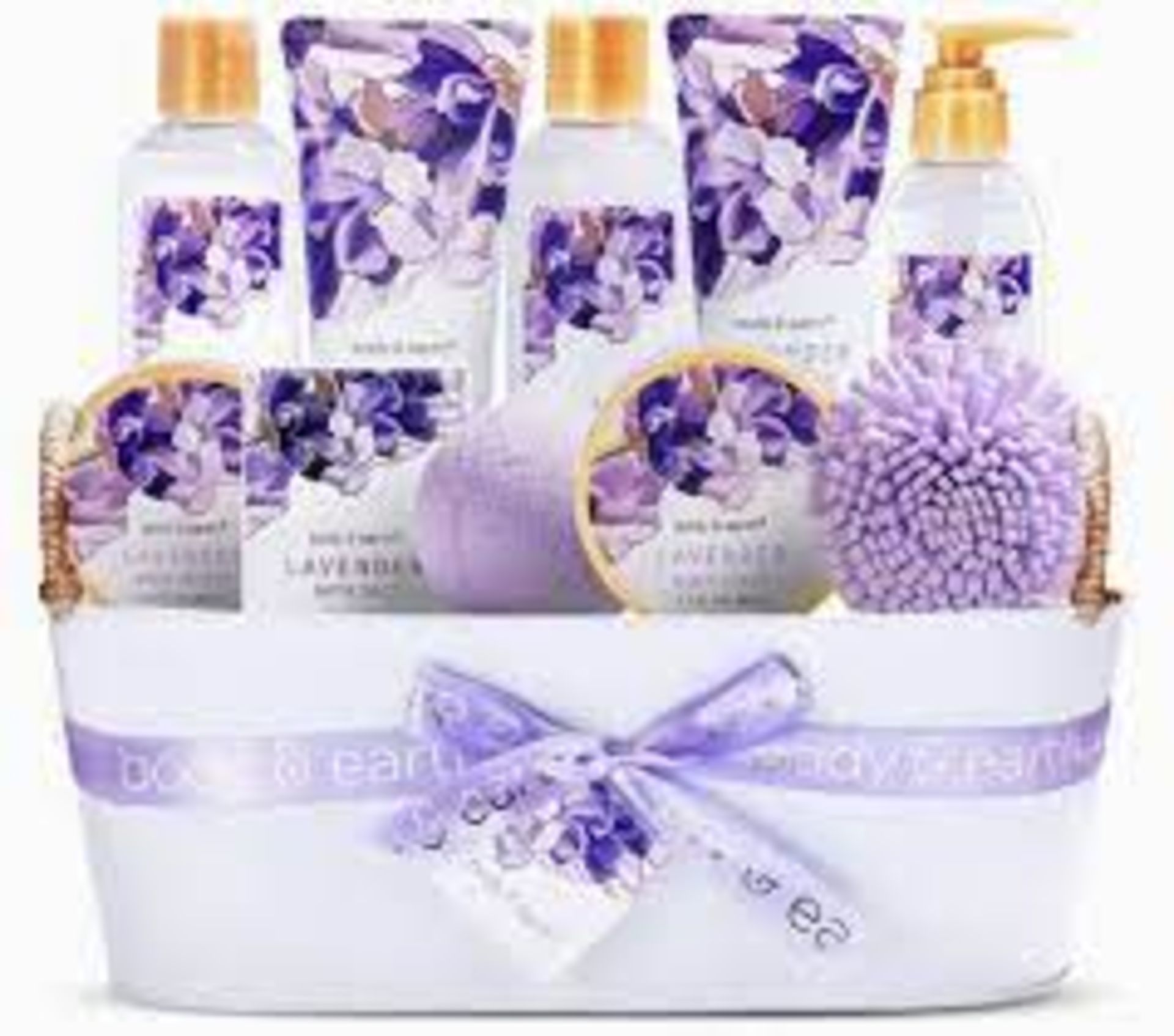 2 X NEW BOXED BODY EARTH 11 PIECE LAVENDER GIFT BASKETS. BE-BP-10-1. RRP £39.99 EACH. ROW 12 RACK