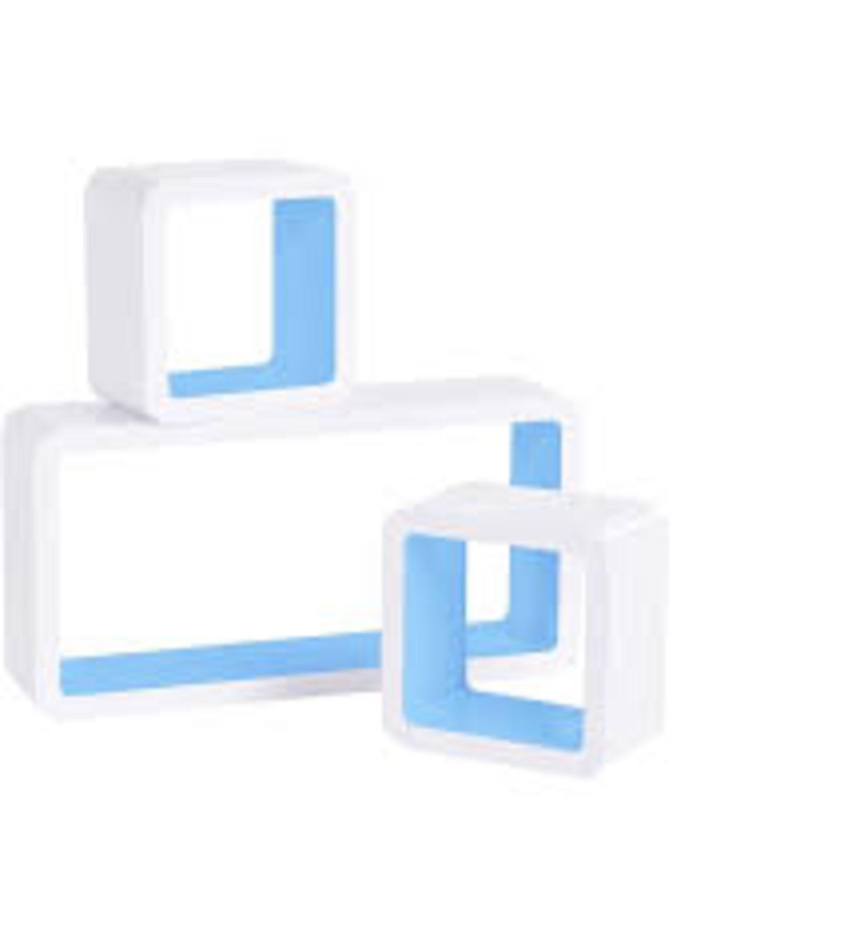 5 X NEW BOXED SETS OF 3 FLOATING WALL CUBE SHELFS - WHITE/PALE BLUE. HM-3P006W/BL. ROW 19