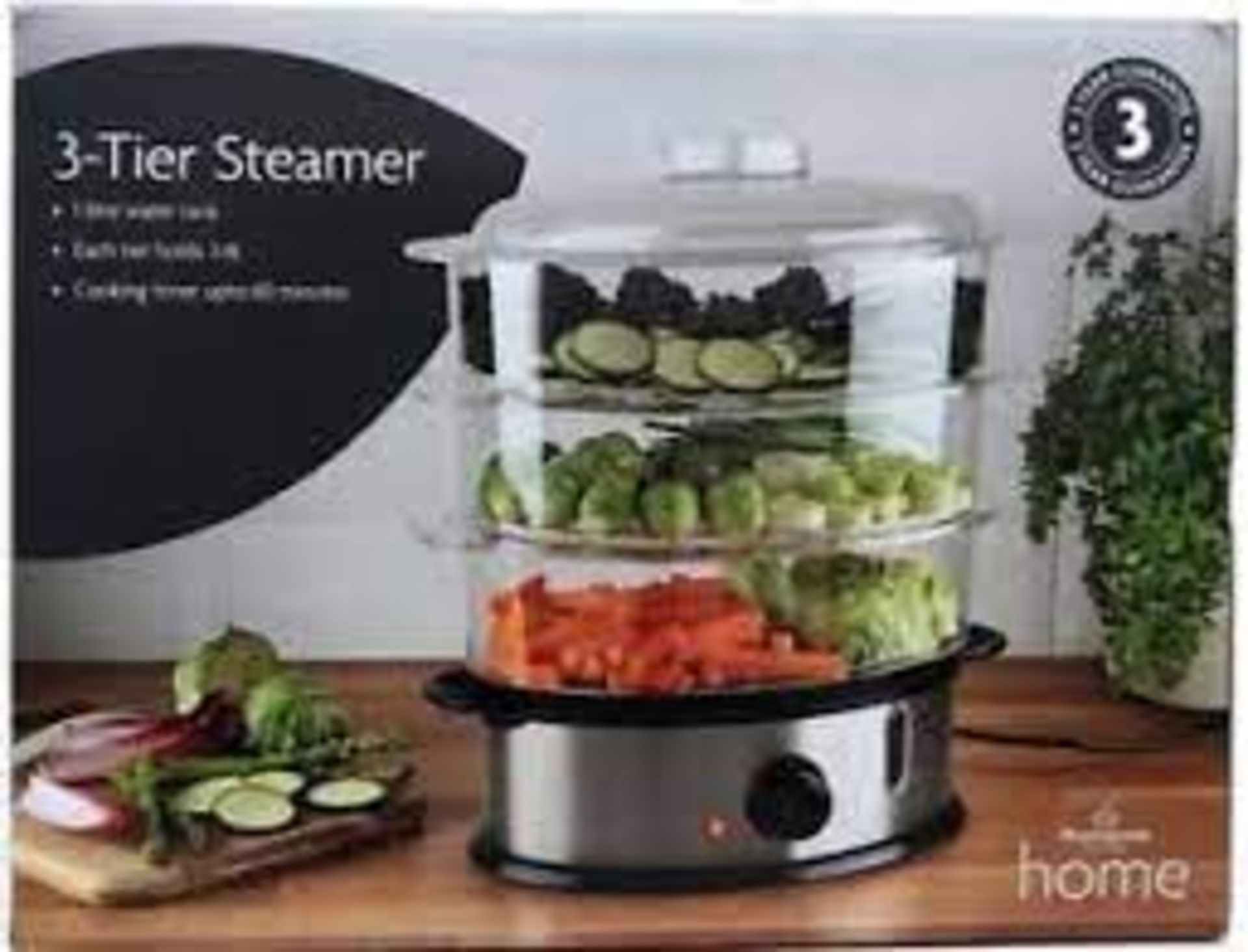 2 x Home Collection 3 Tiered Veg Steamer - Bw