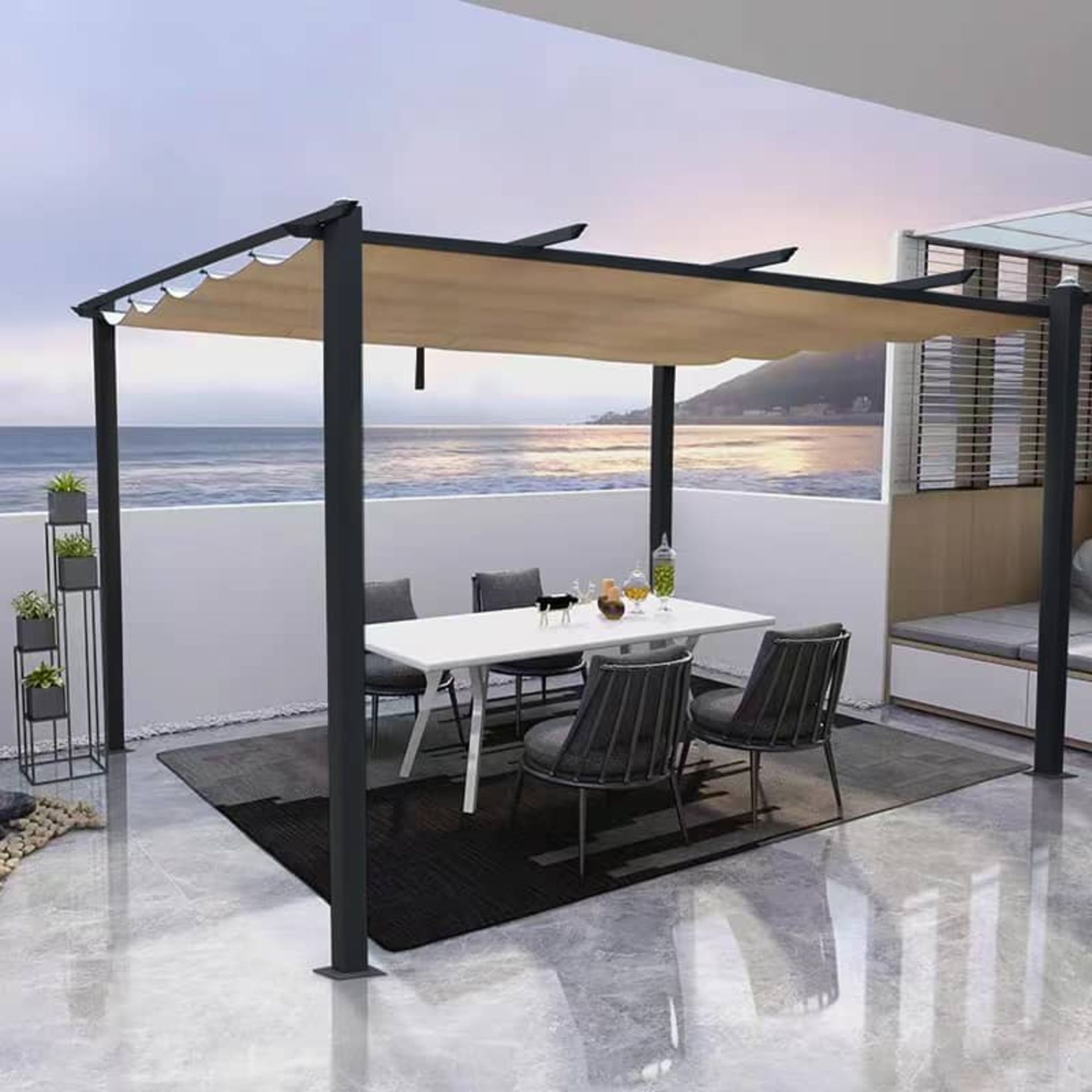 Boxed New Latina 3M X 3M Pergola Gazebo C/W Retracting Canopy Roof, Freestanding, Bolt Down Frame