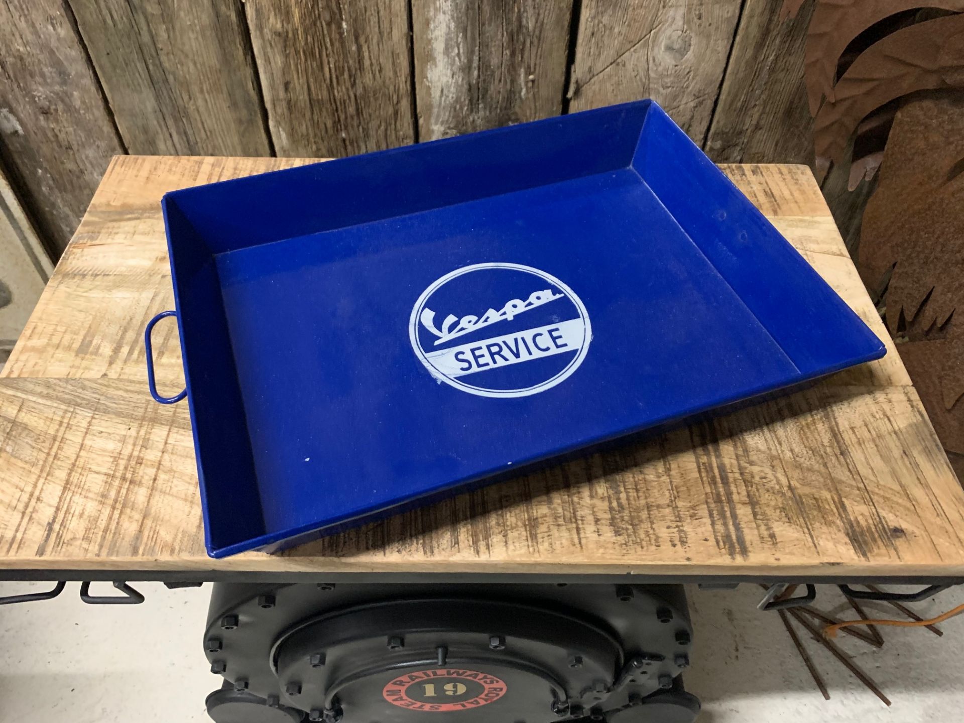 2 x LARGE METAL VESPA SERVING TRAY IN BLUE (APPROX 53CM X 36CM)