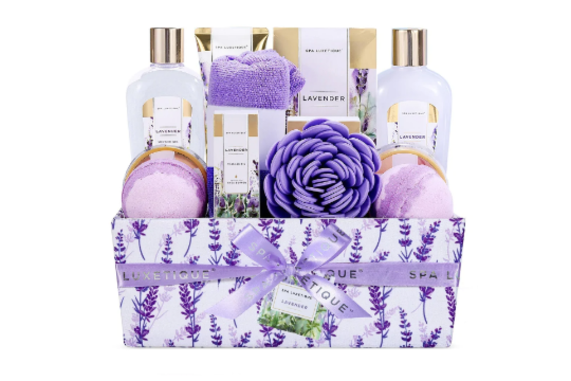 PALLET TO CONTAIN 36 X NEW PACKAGED 12 Piece Lavender Bath & Shower Gift Basket. (SKU:SPA-3-LAV).