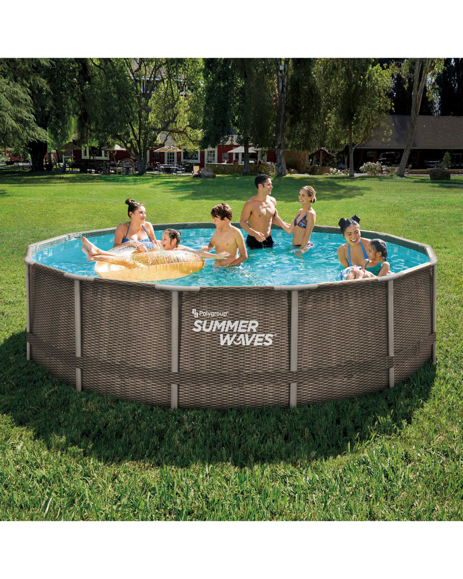 Summer Waves Rattan Frame Pool 14ft. Take a dip in this Summer Waves Rattan Frame Pool 14ft. Bring