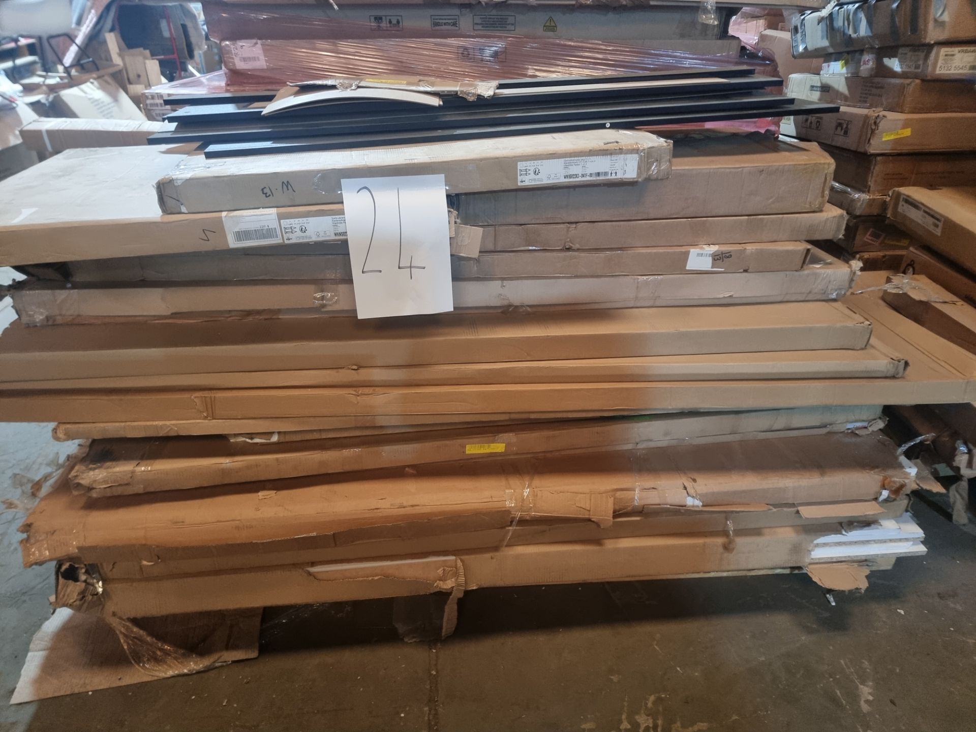 large wayfair pallet containing a large number of different wardrobes, singles, doubles and triples