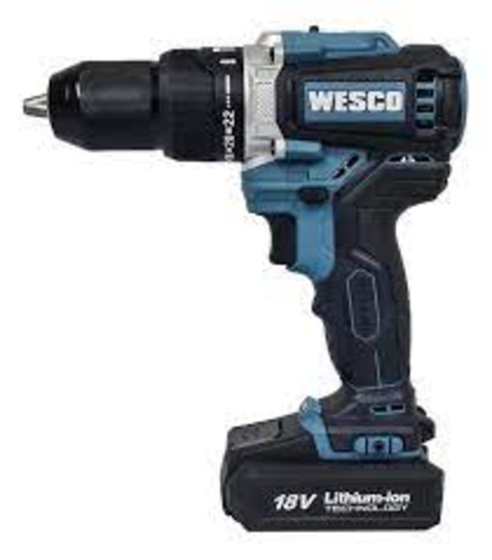 New Boxed WESCO 18V 2.0Ah Cordless Combi Drill with 13 Accessories, Hammer Drill Max Torque 60 N.