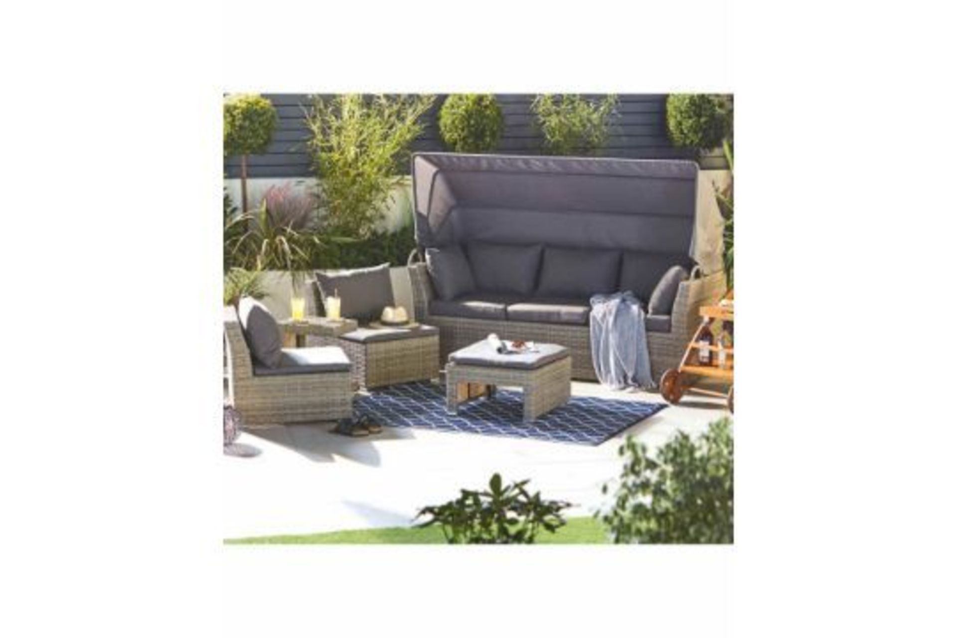 Rattan Effect Sofa Set with Canopy. - H/ST. Soak up the sun and feel that much needed summer