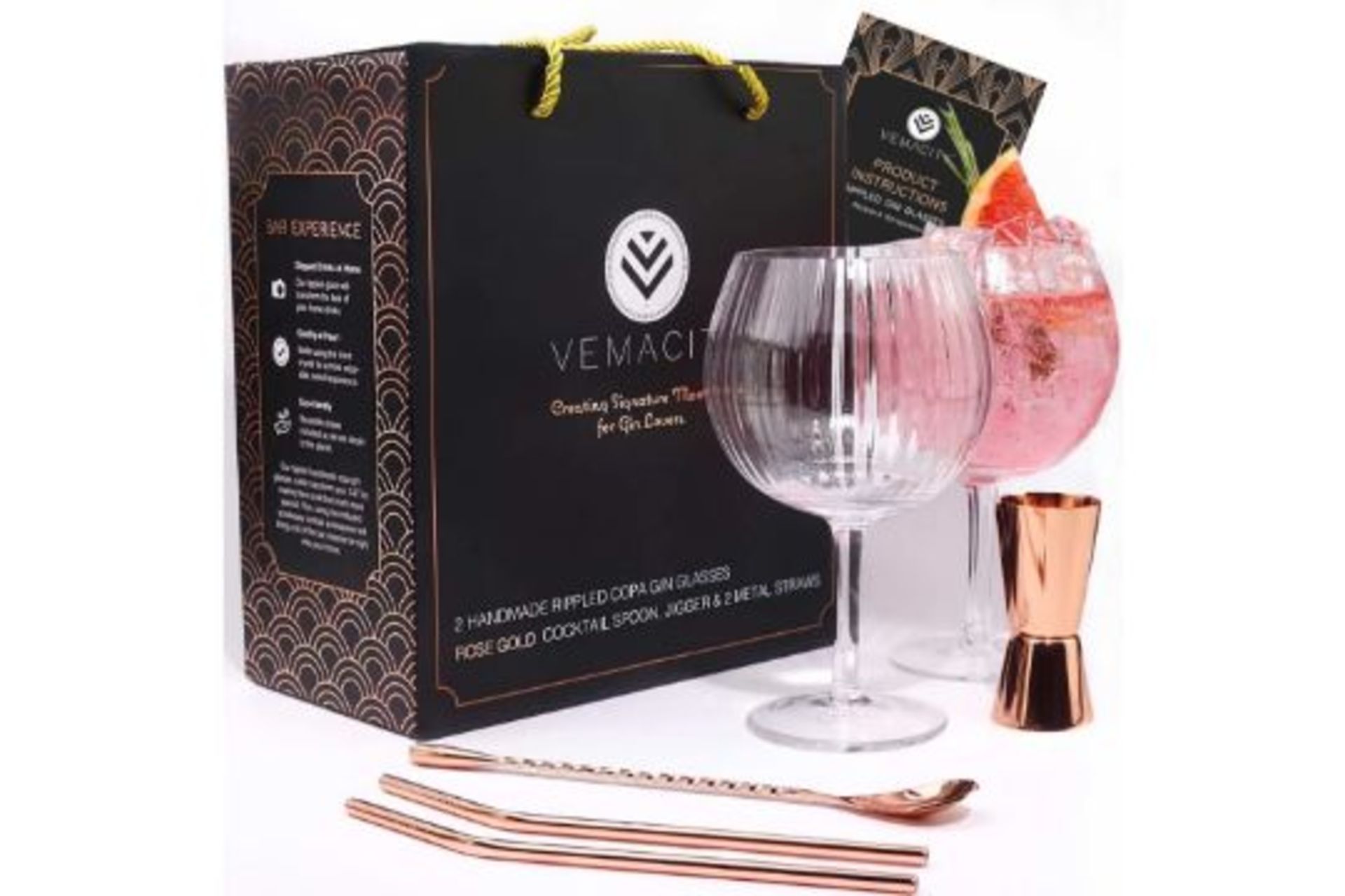 6 X BRAND NEW Rippled Gin Glasses for Gin Lovers-Set of 2 Handmade Rippled G&T Glasses |Rose Gold