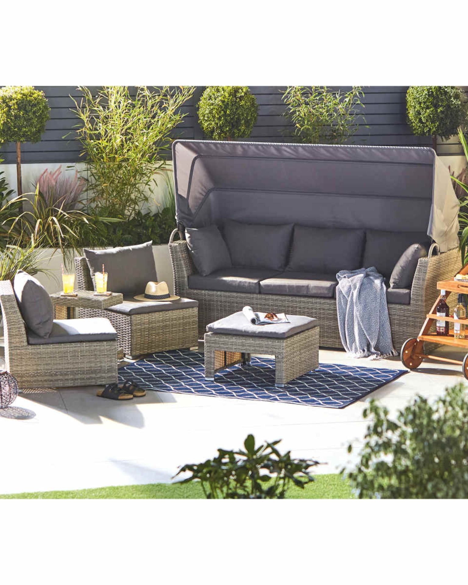 Rattan Effect Sofa Set with Canopy. - H/ST. Soak up the sun and feel that much needed summer