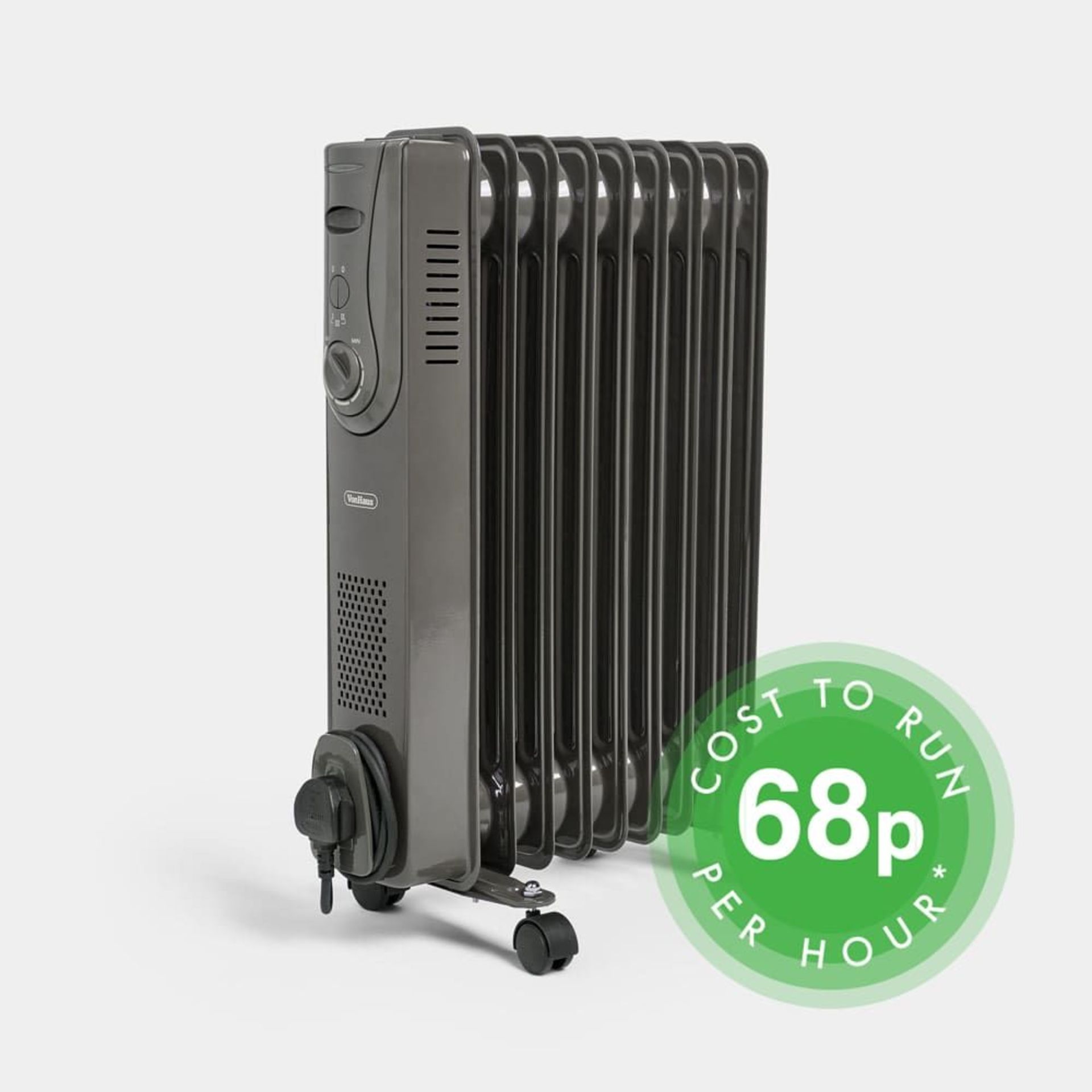 9 Fin 2000W Oil Filled Radiator - Grey. - BI. Change between power settings with ease thanks to a