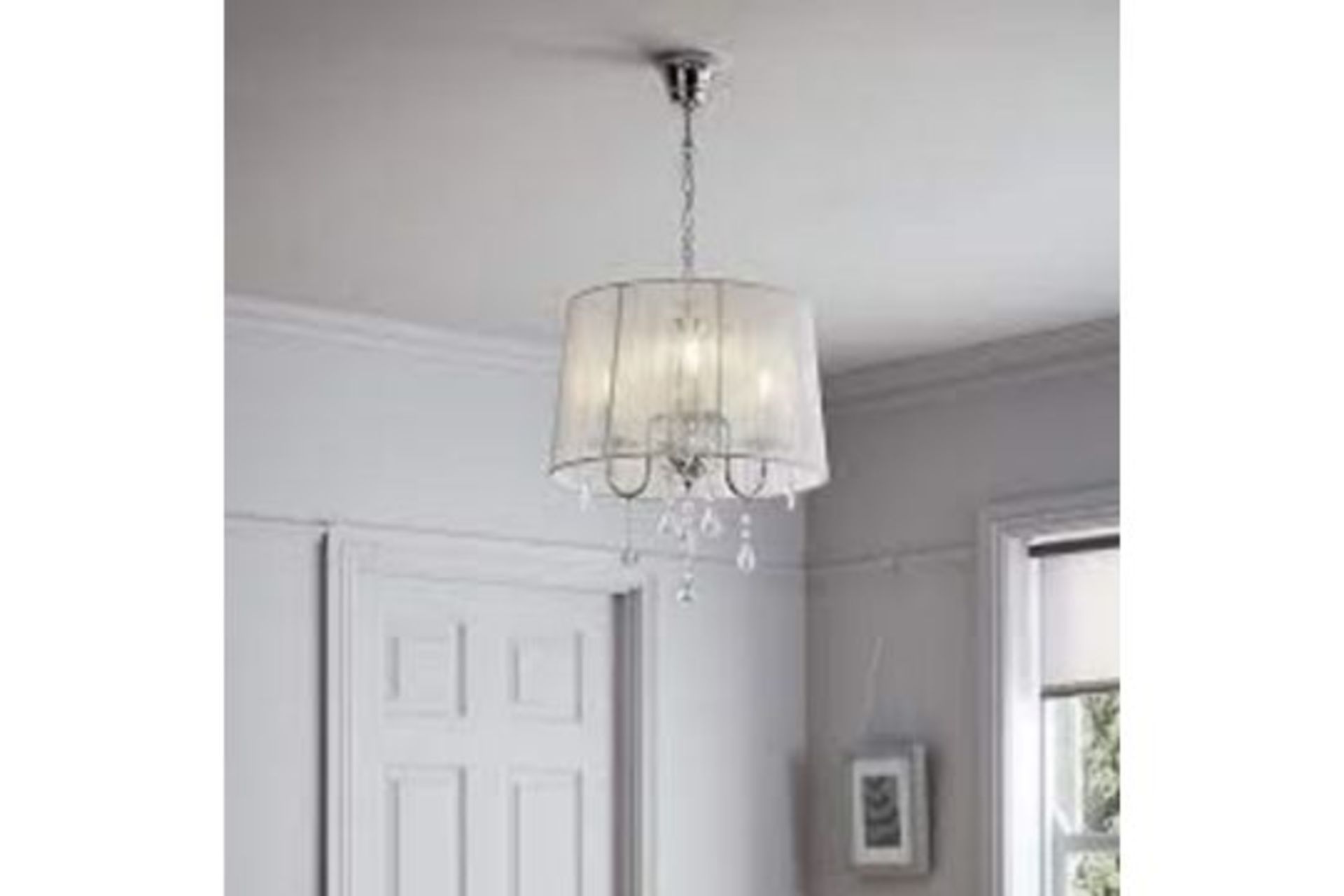 2 X HOVLAND WHITE CHROME EFFECTV 3 LAMP PENADANT CEILING LIGHT DIA 400MM RRP £80 EACH R11-6