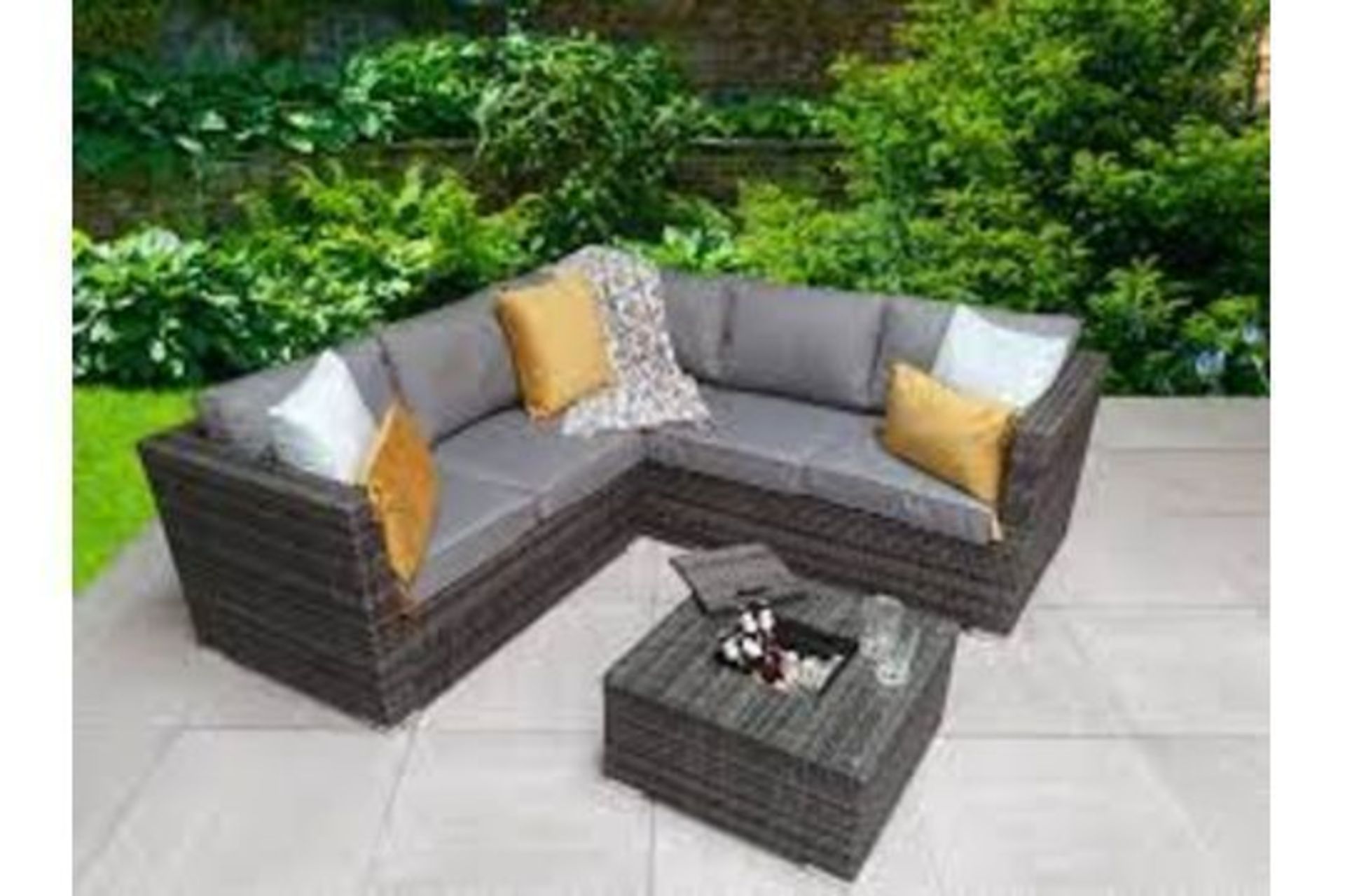 Signature Weave Garden Georgia Grey Corner Sofa Set with Coffee Table & Ice Bucket. Modern and