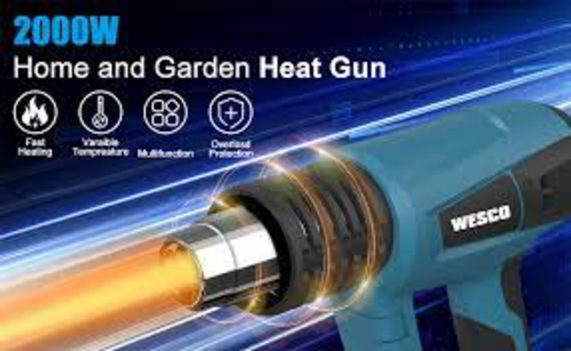 Heat Gun, WESCO 2000W Electric Hot Air Gun Kit, Three Temperature Mode (50?-400?-600?), WS6430 - Image 2 of 2